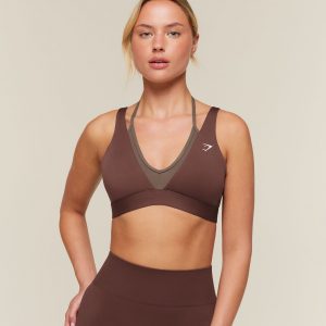 Gymshark Double Layer Medium Support Sports Bra - Espresso Brown/Soft Brown