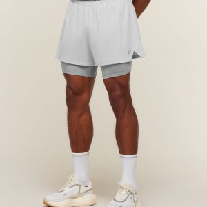 Gymshark Running 4" 2in1 Shorts - Light Grey/Smokey Grey