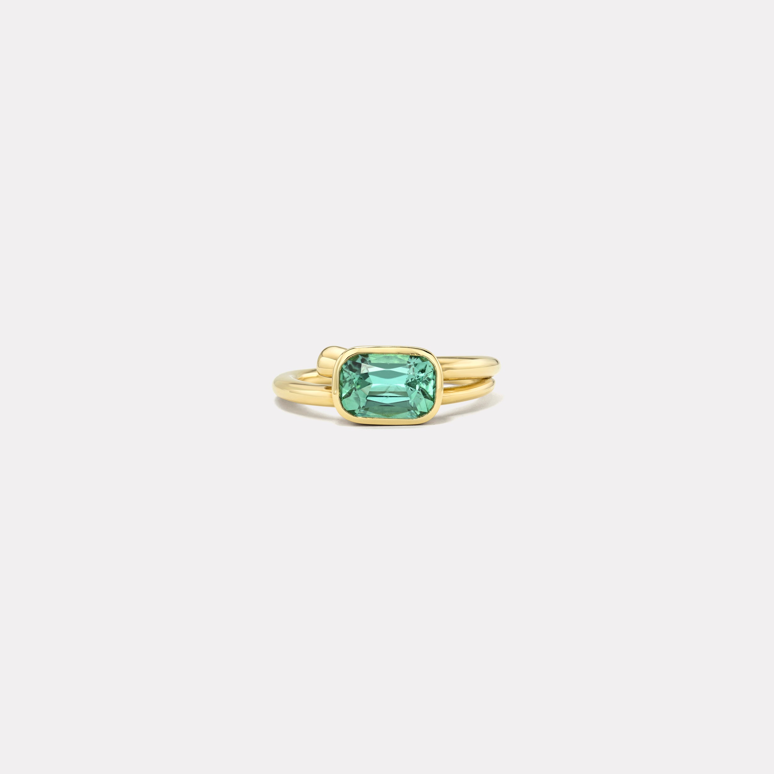 Retrouvai 2.06ct Cushion Lagoon Green Tourmaline Vein Ring