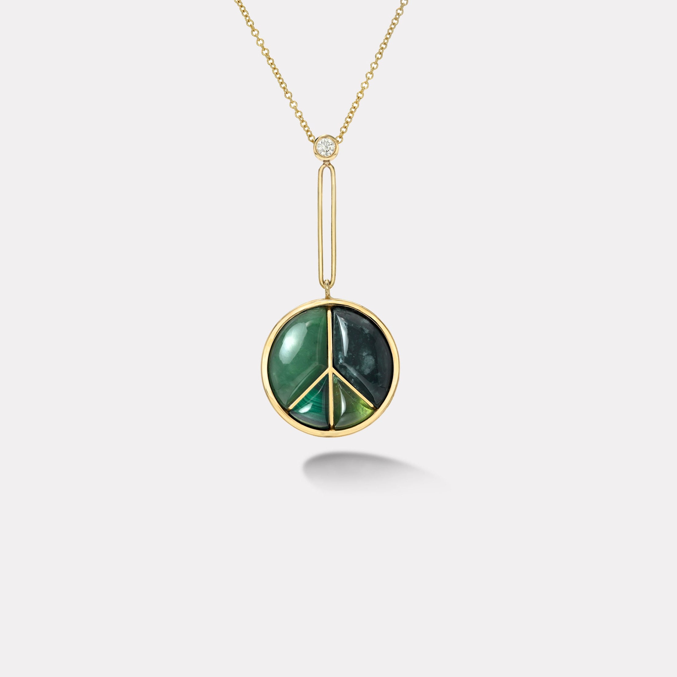 Retrouvai Signature Peace Sign Pendant with Nephrite Jade, Spotted Jade, Green Tourmaline, Malachite