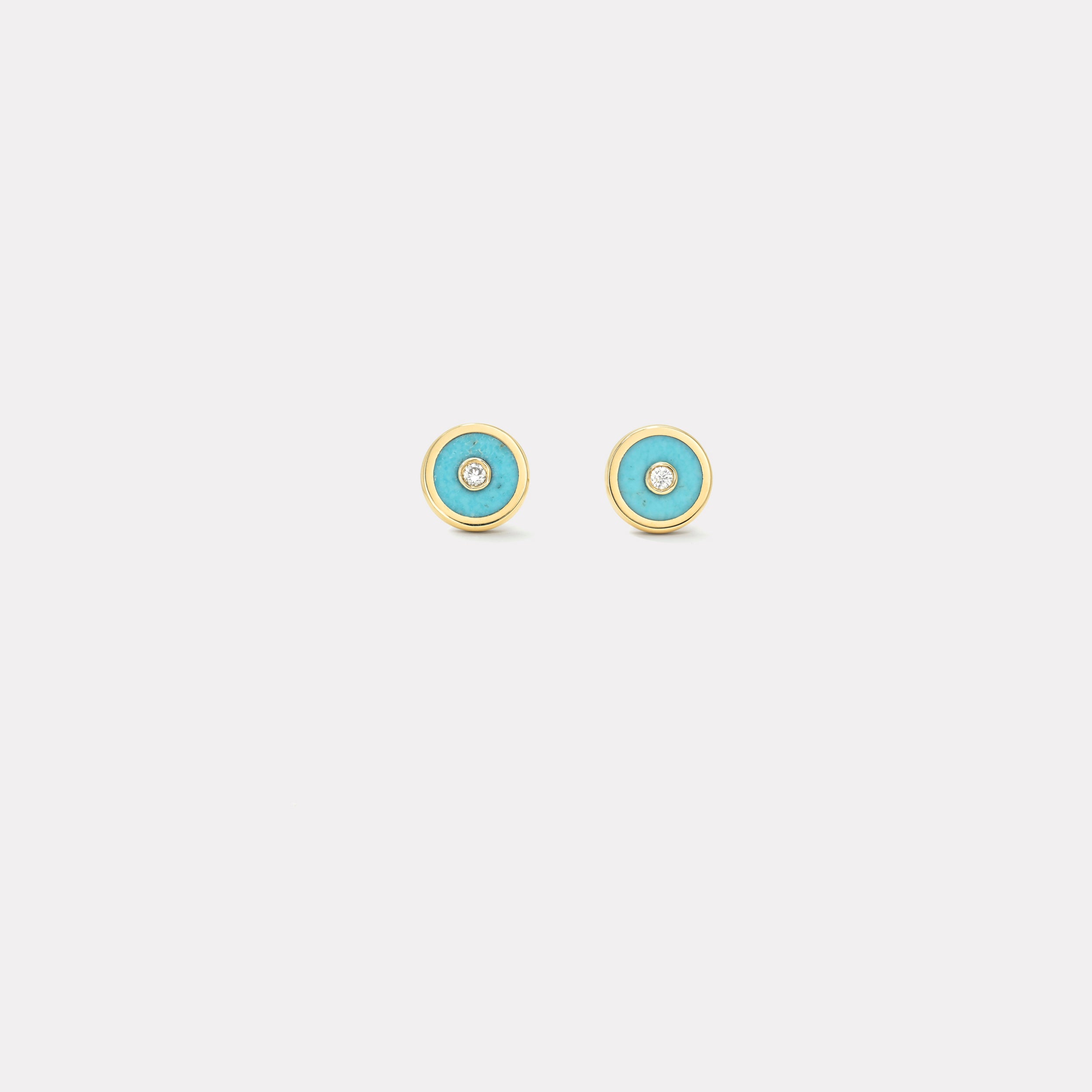 Retrouvai Mini Compass Stud Earrings with Turquoise