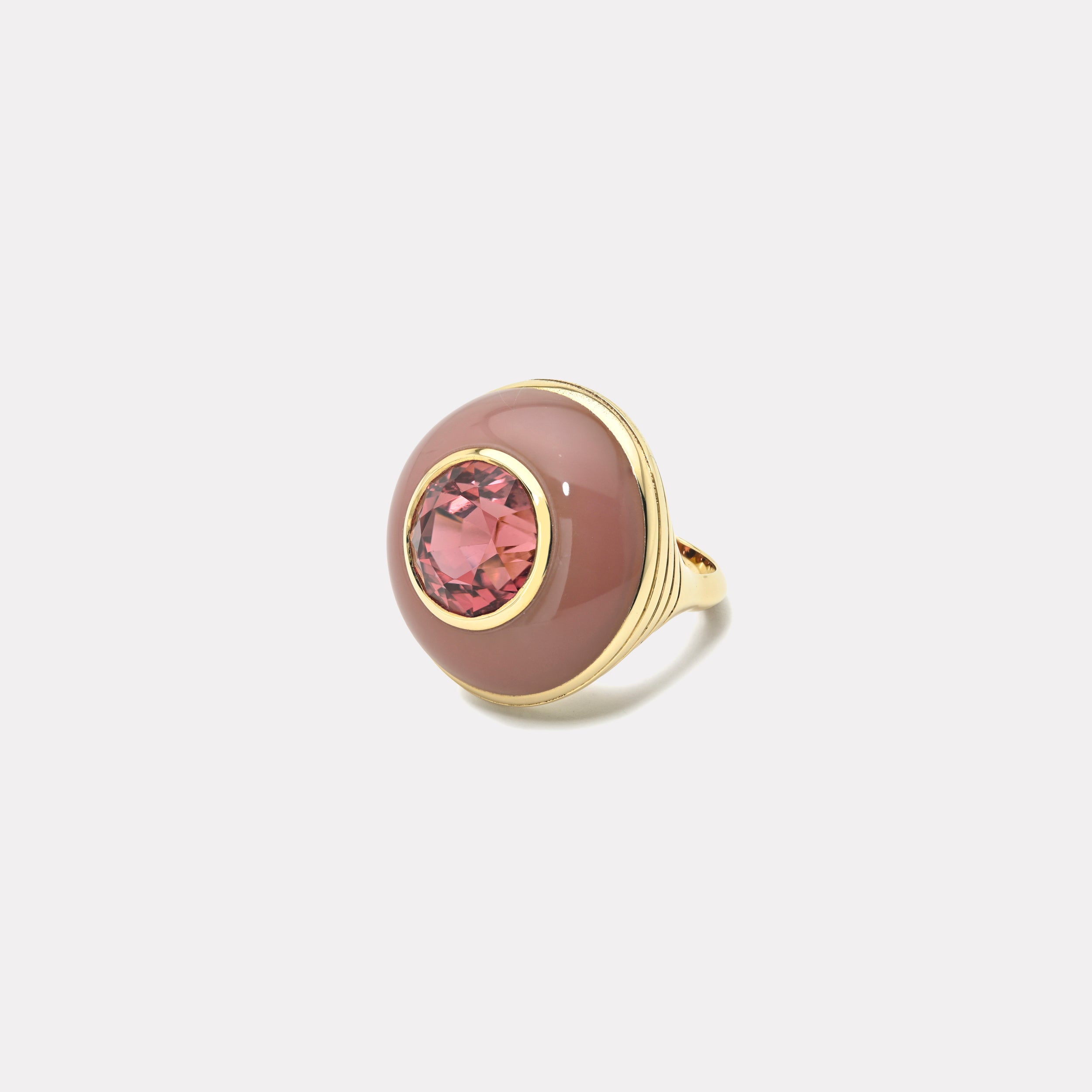 Retrouvai 8.26ct Oval Pink Tourmaline in Guava Quartz Classic Lollipop Ring