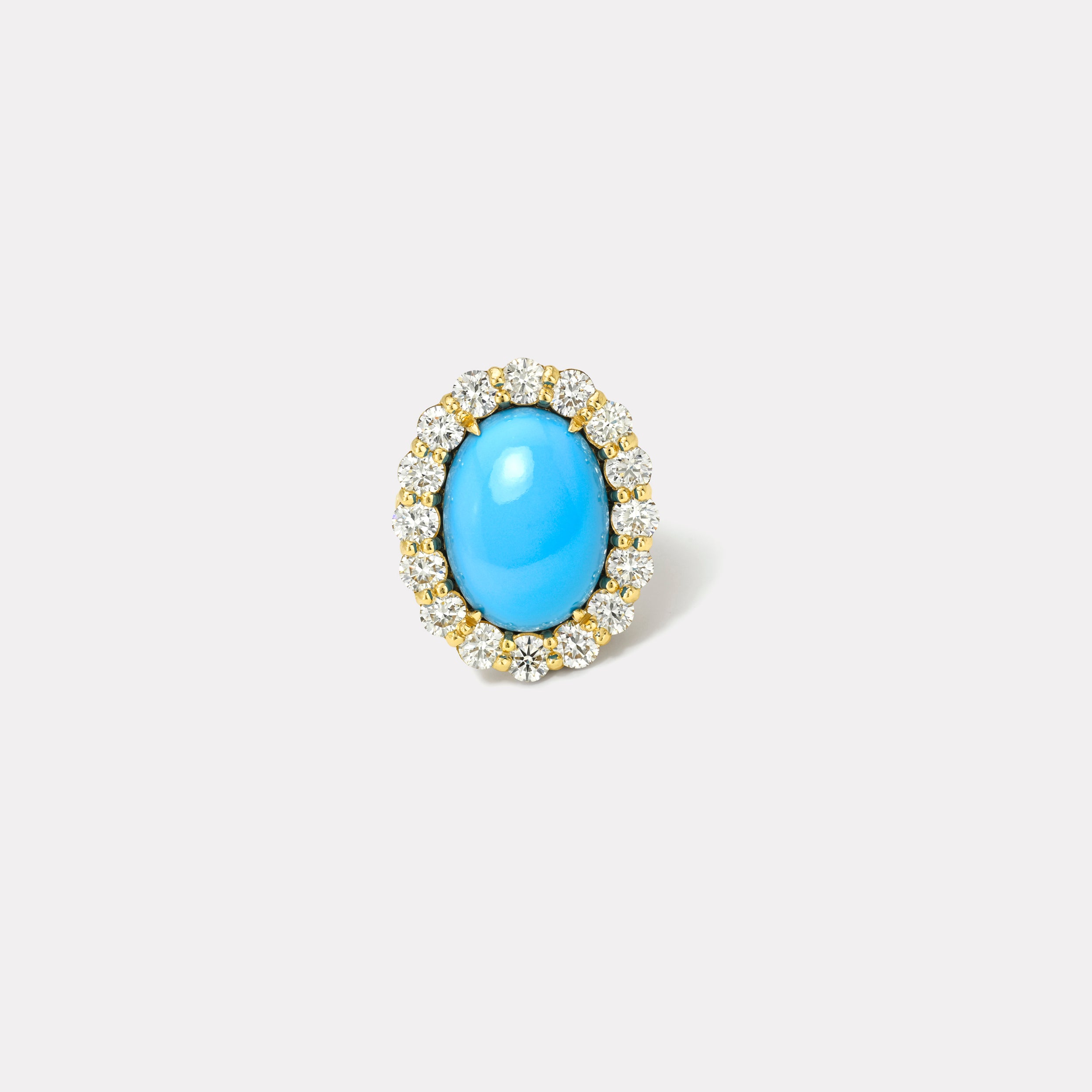 Retrouvai 10.7ct Cabochon Oval Turquoise Diamond Heirloom Bezel Ring