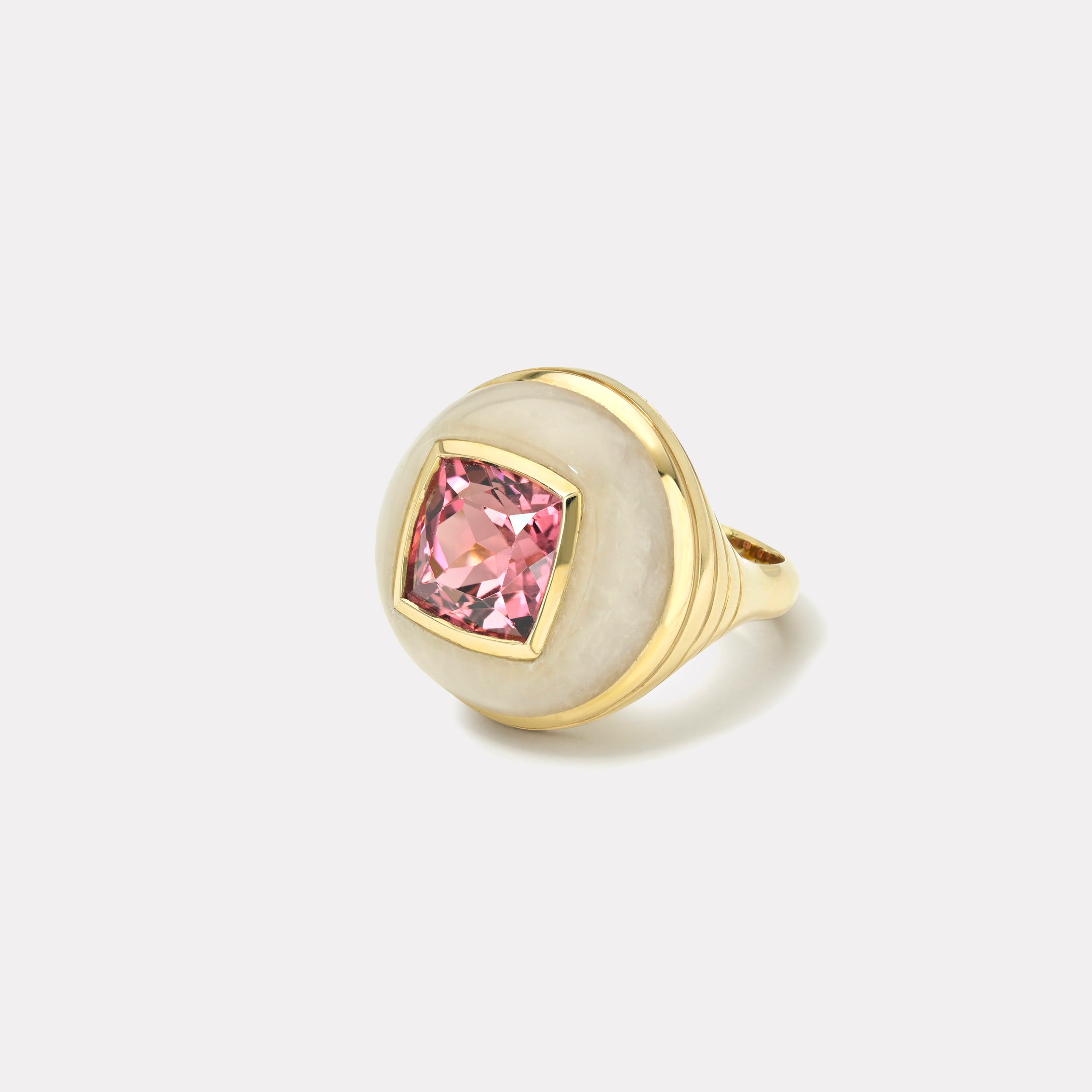 Retrouvai 4.16ct Cushion Pink Tourmaline in White Quartz Petite Lollipop Ring