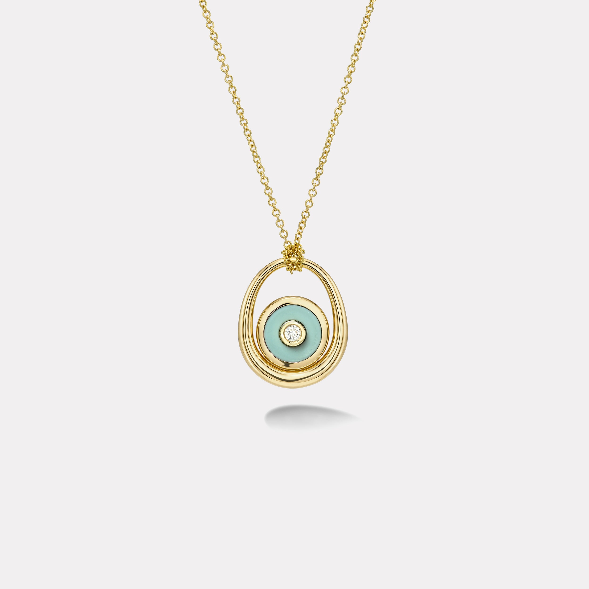 Retrouvai Midi Compass Pendant with Milky Turquoise Looped on a 26" Thin Rolo Chain