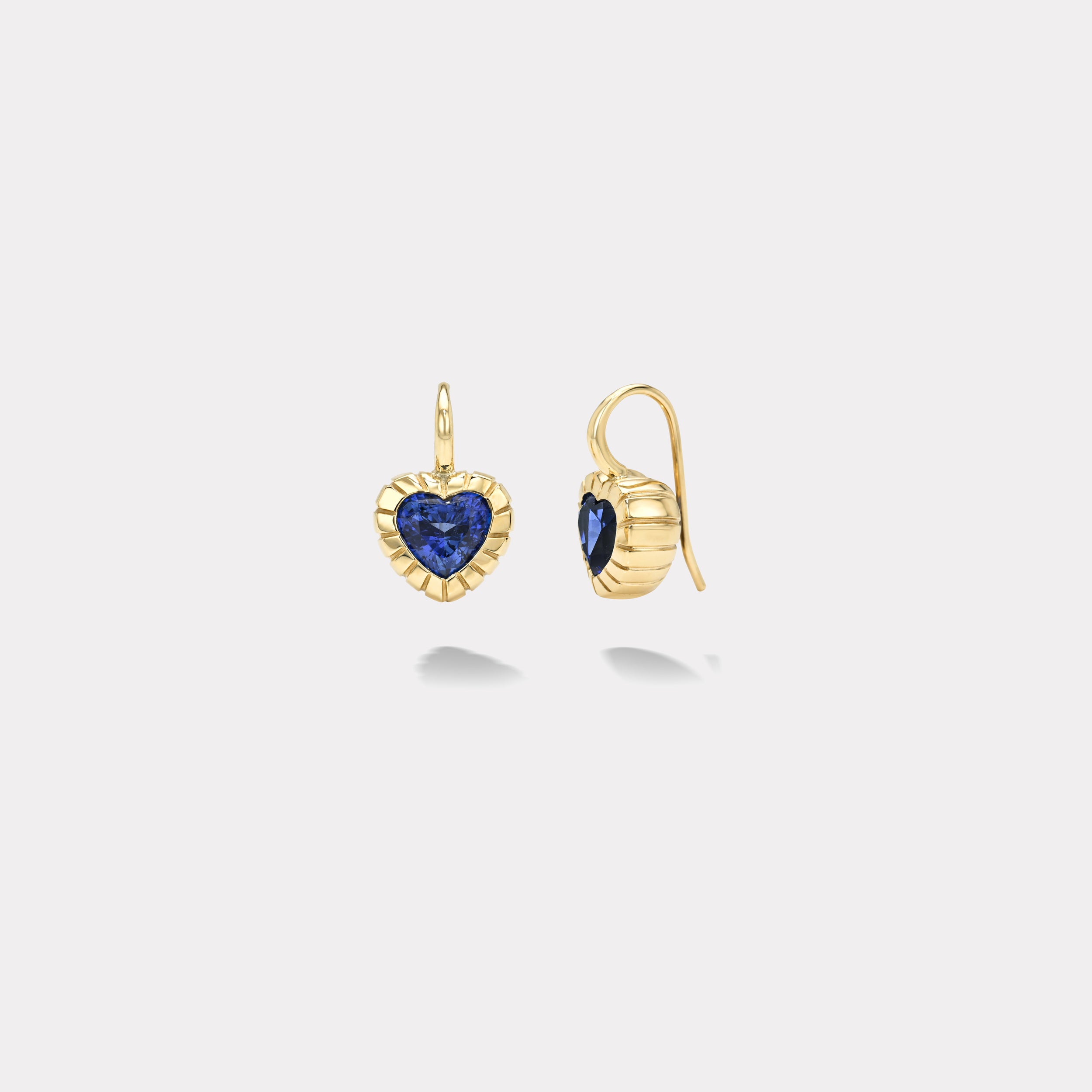 Retrouvai 3.07ct Heart Blue Sapphires Heirloom Bezel Earrings