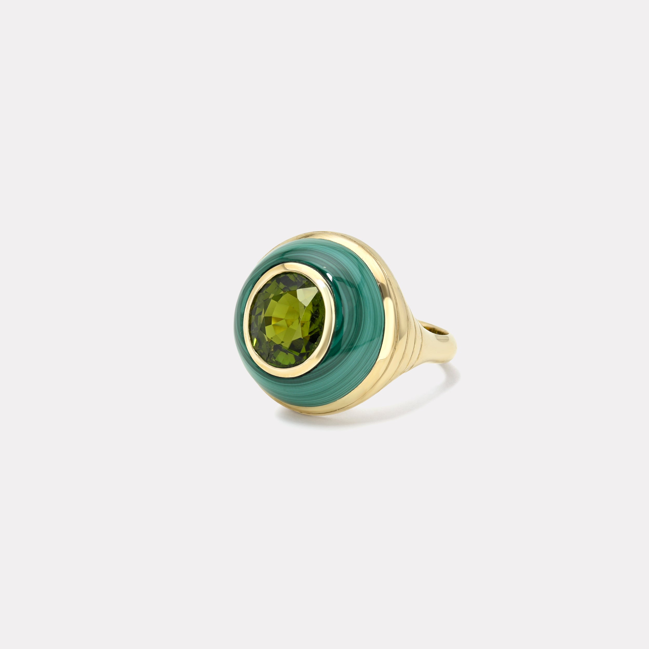 Retrouvai 4.52ct Oval Green Tourmaline in Malachite Petite Lollipop Ring