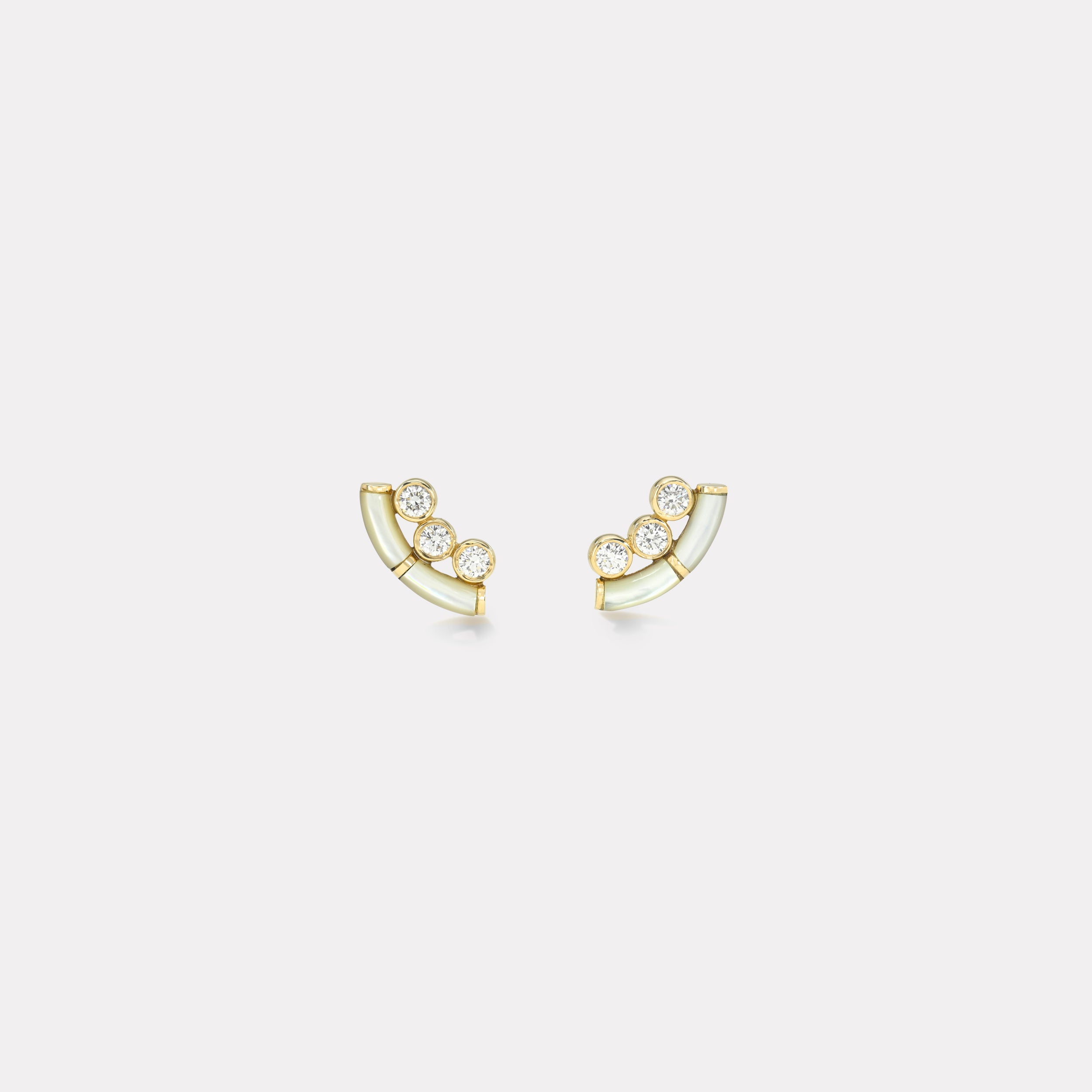 Retrouvai White Mother of Pearl Crested Inlay Diamond Studs