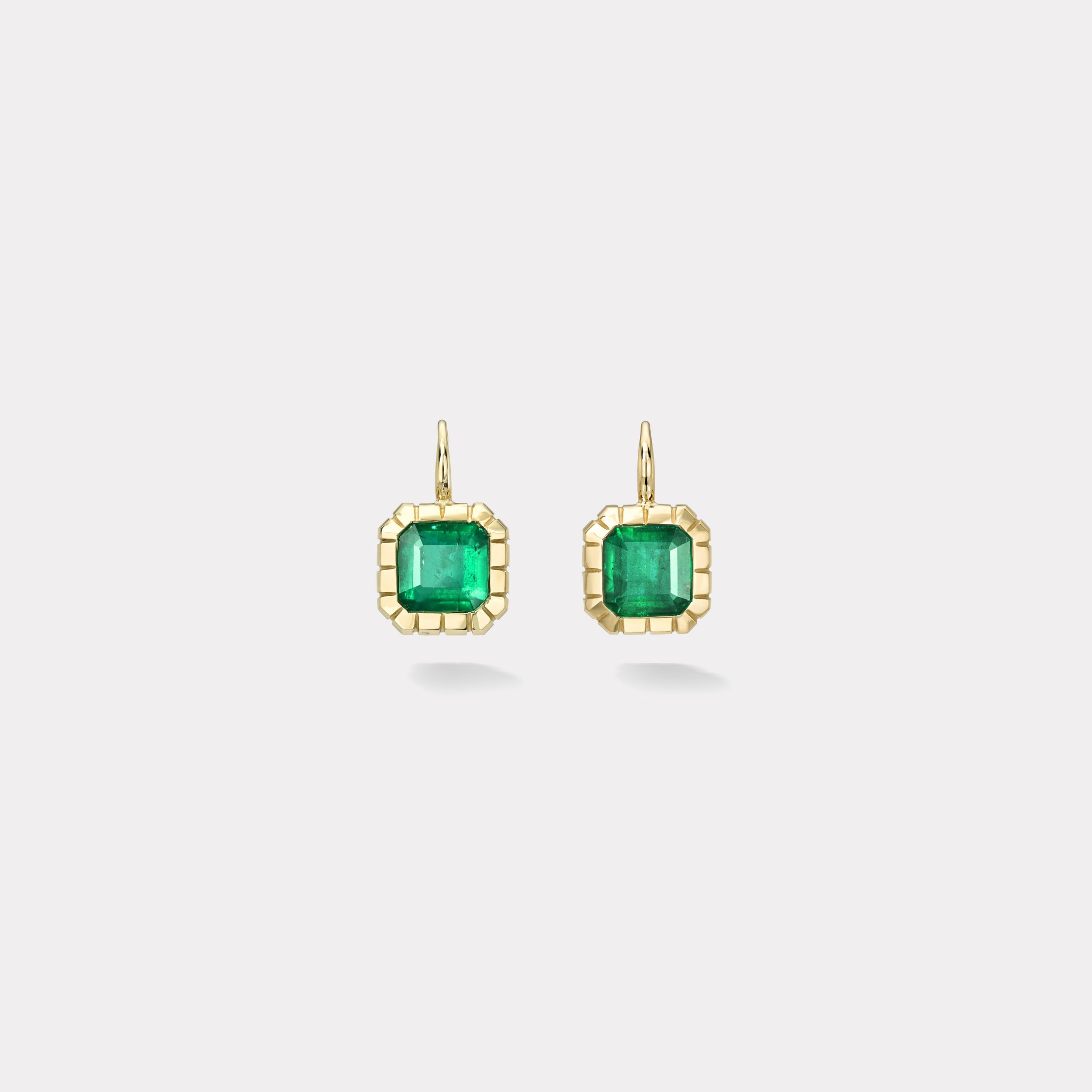 Retrouvai 3.23ct Emerald Cut Emeralds Heirloom Bezel Earrings