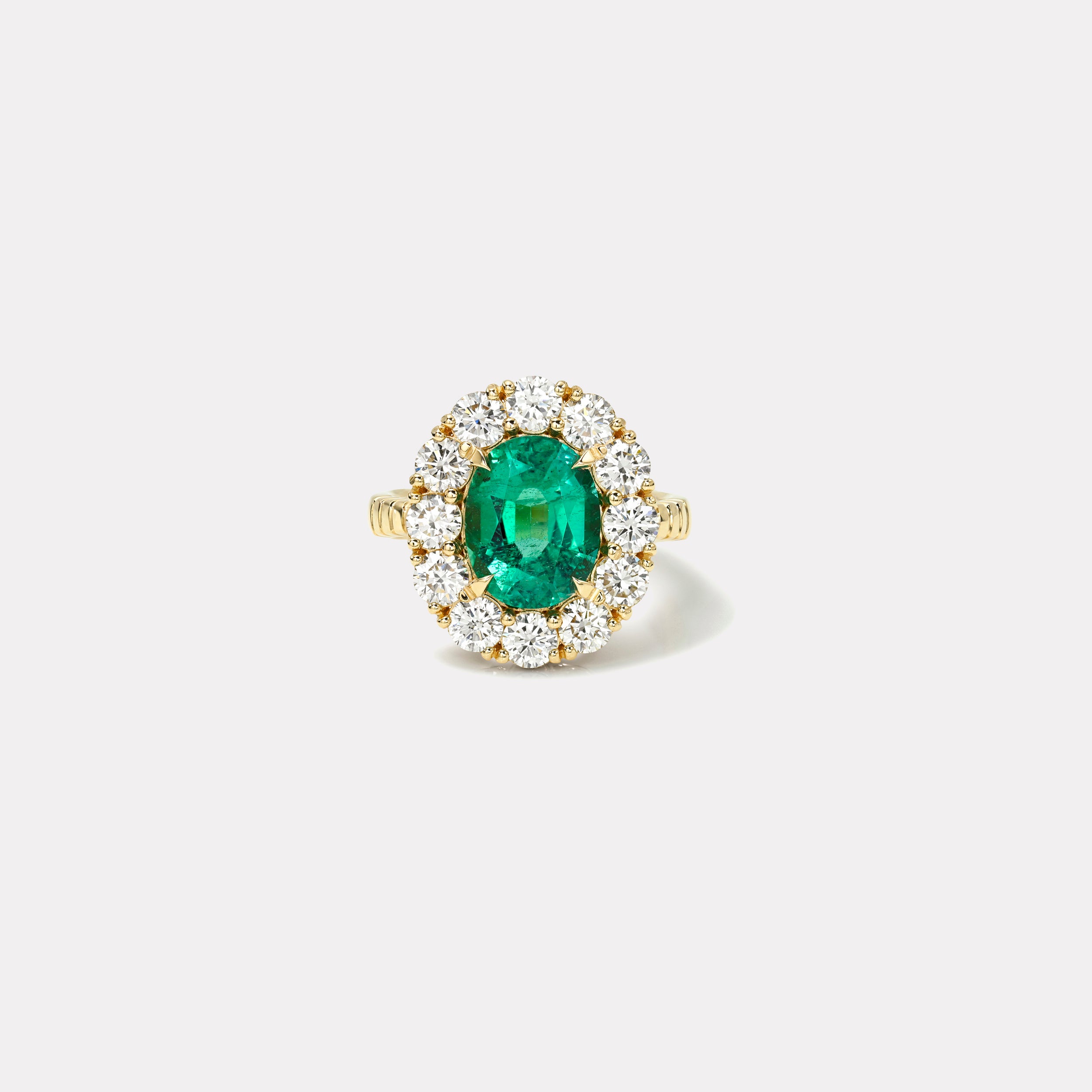 Retrouvai 3.27ct Oval Emerald Diamond Heirloom Bezel Ring