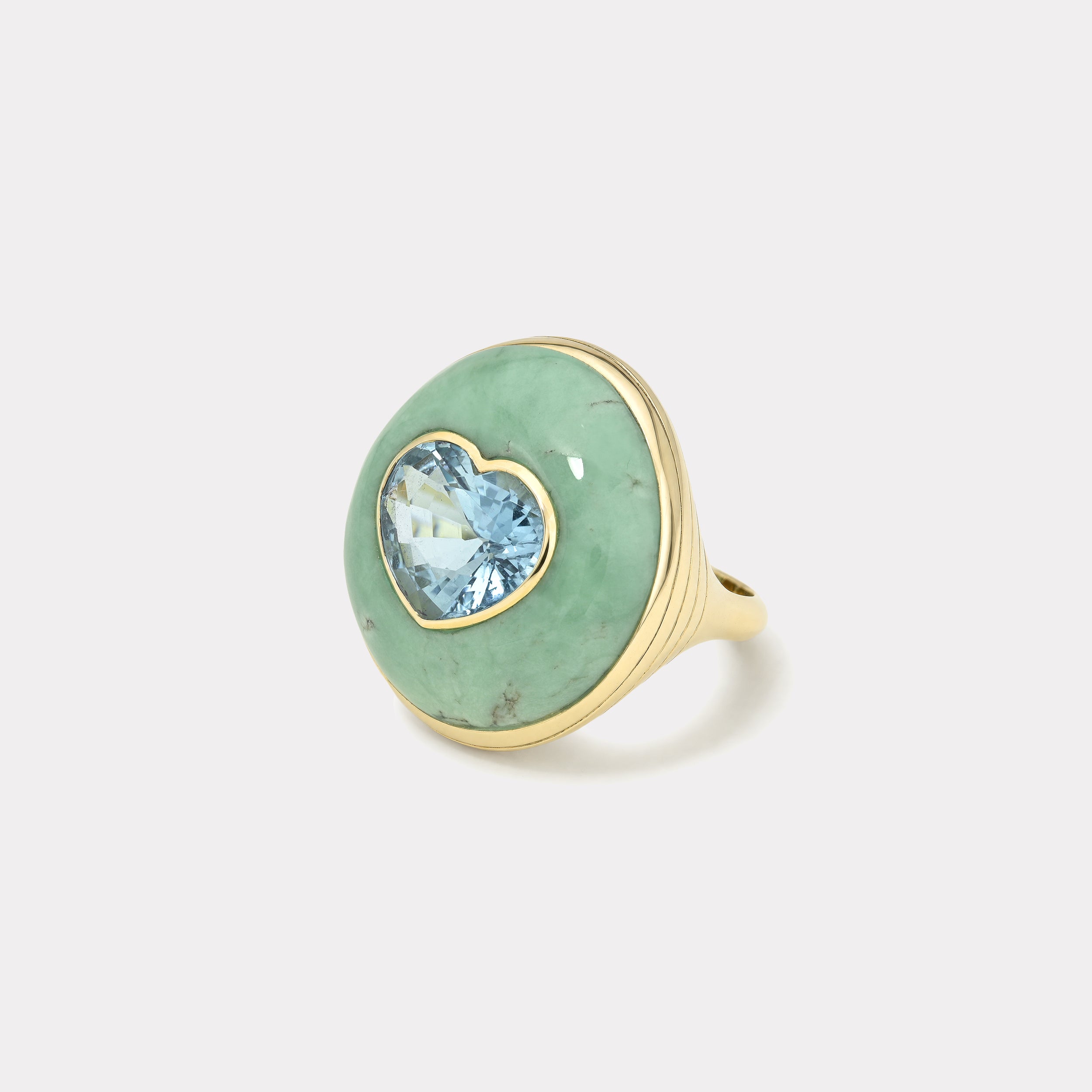 Retrouvai 5ct Aquamarine in Hand Carved Green Turquoise Classic Lollipop Ring