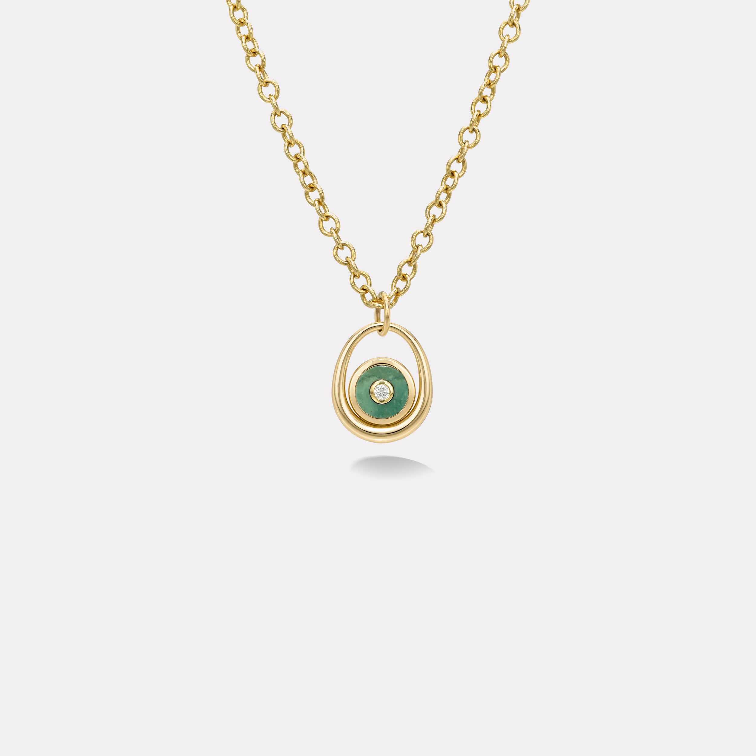 Retrouvai Midi Compass Pendant with Green Turquoise on a 16" Thick Rolo