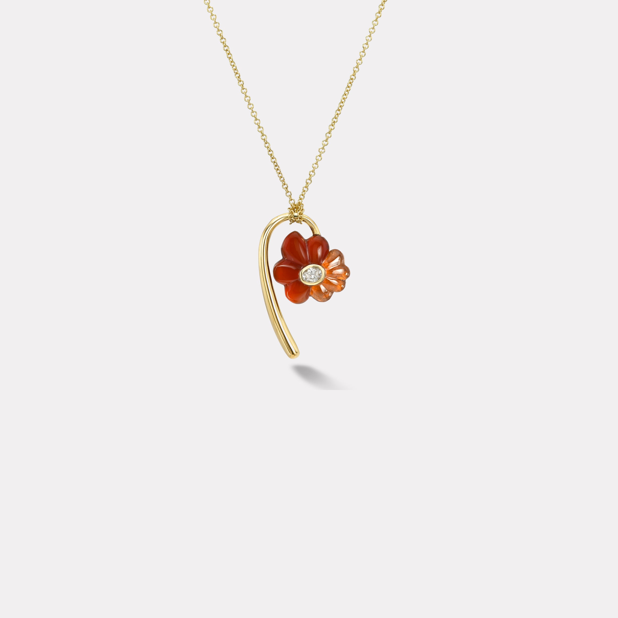 Retrouvai Petite Bonded Flower Pendant with Hand Carved Carnelian and Spessartite Garnet