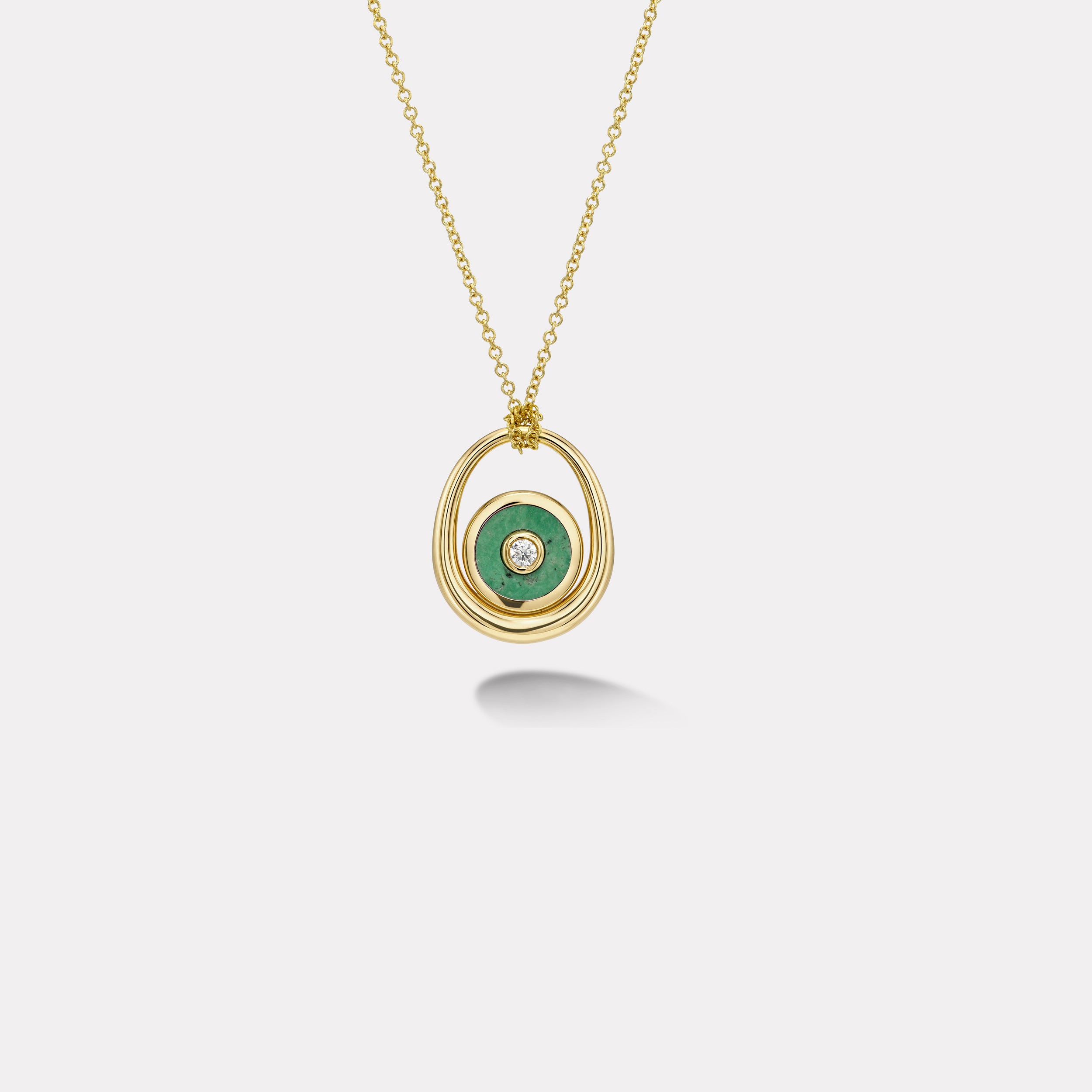 Retrouvai Midi Compass Pendant with Green Turquoise Looped on a 26" Thin Rolo Chain
