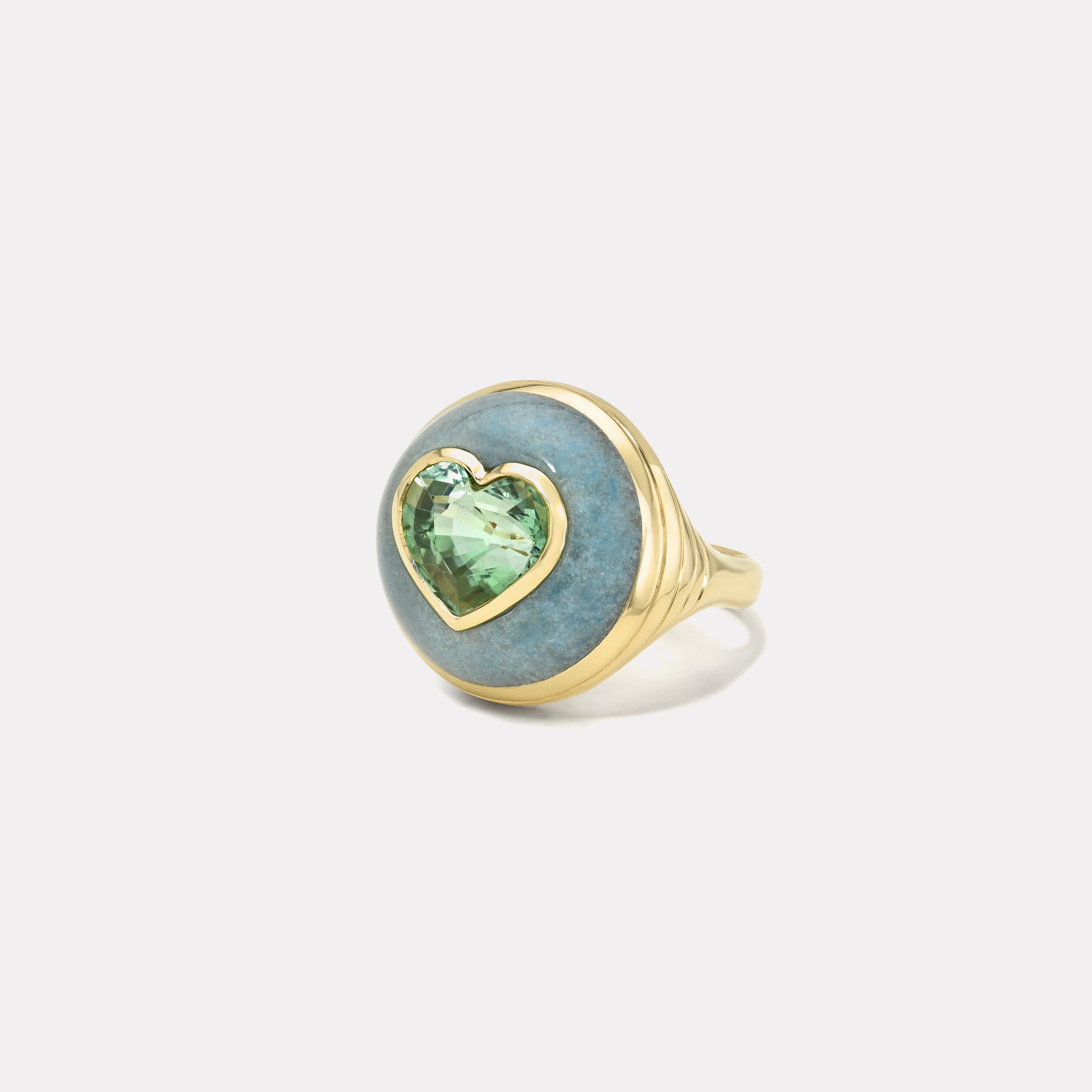 Retrouvai 4.26ct Heart Mint Tourmaline in Trolleite Petite Lollipop Ring
