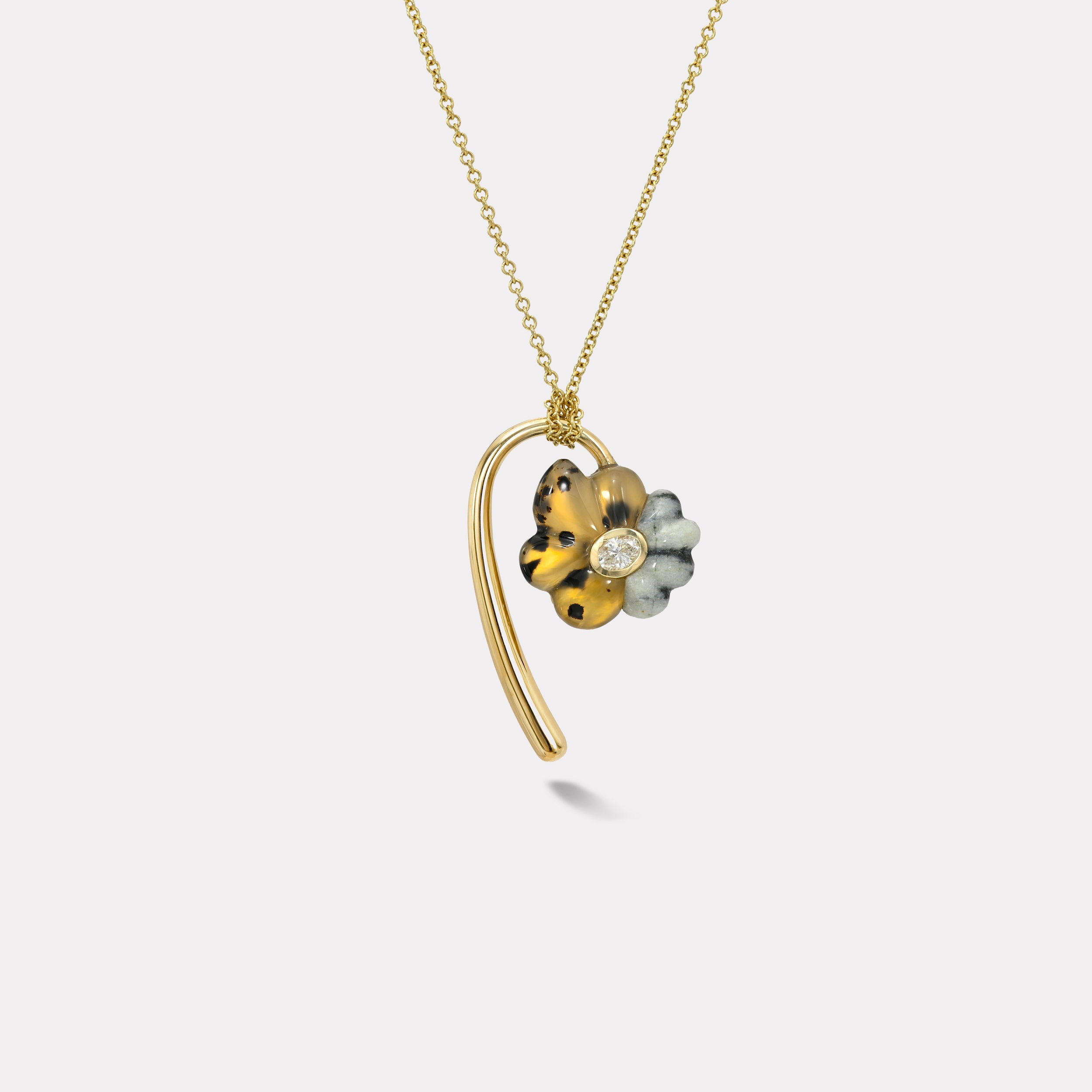 Retrouvai Petite Bonded Flower Pendant with Dendrite and Leopard Jasper