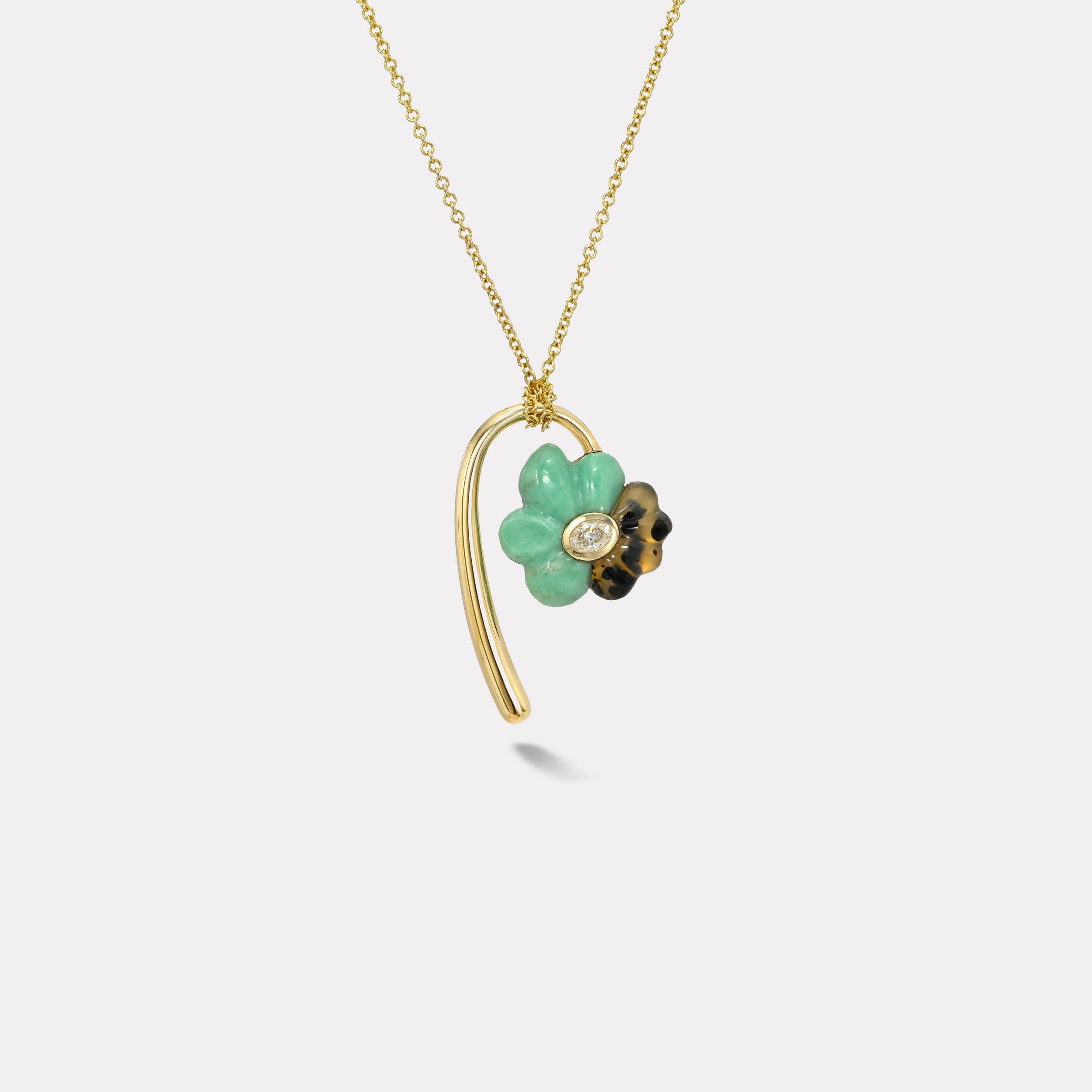 Retrouvai Petite Bonded Flower Pendant with Green Turquoise and Dendrite