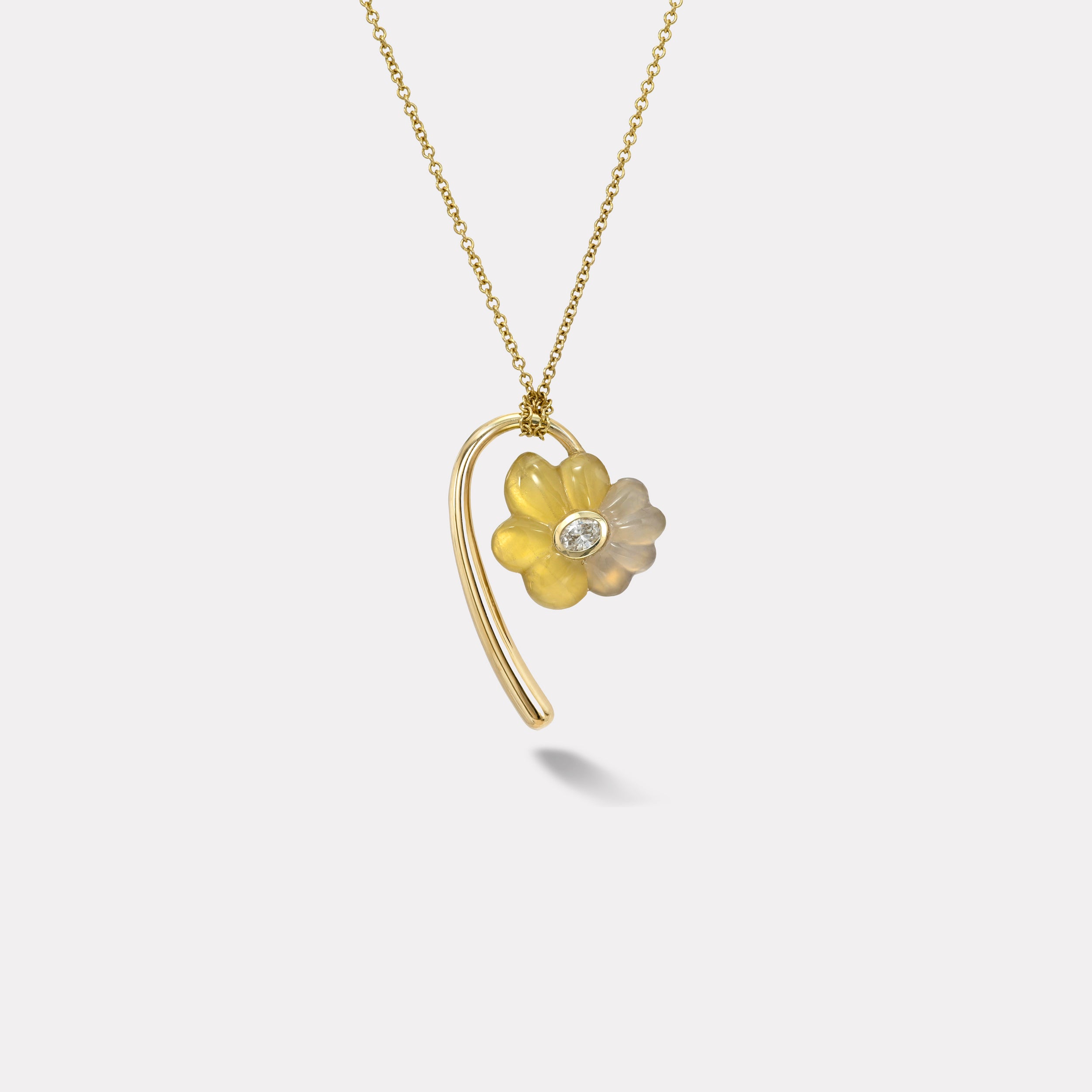 Retrouvai Petite Bonded Flower Pendant with Yellow Aquamarine and Blue Chalcedony