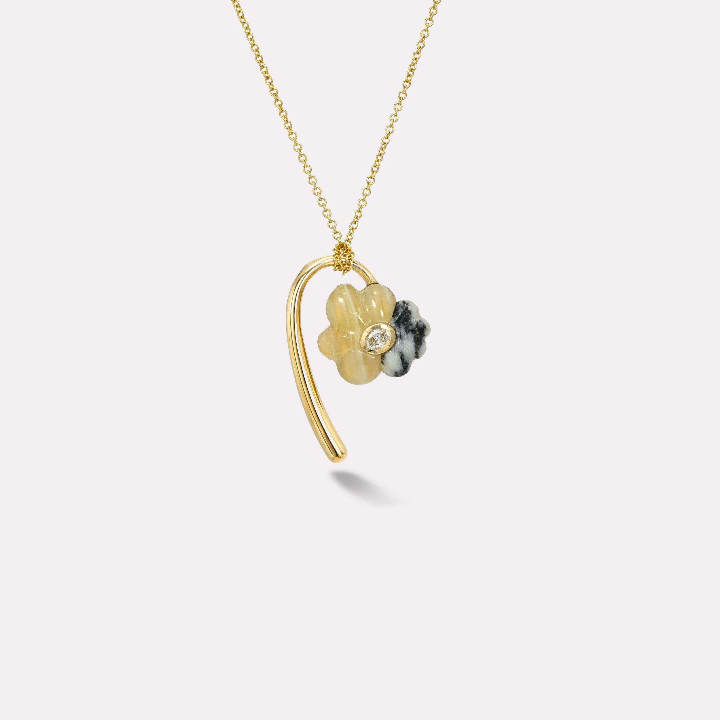 Retrouvai Petite Bonded Flower Pendant with Green Onyx and Leopard Jasper