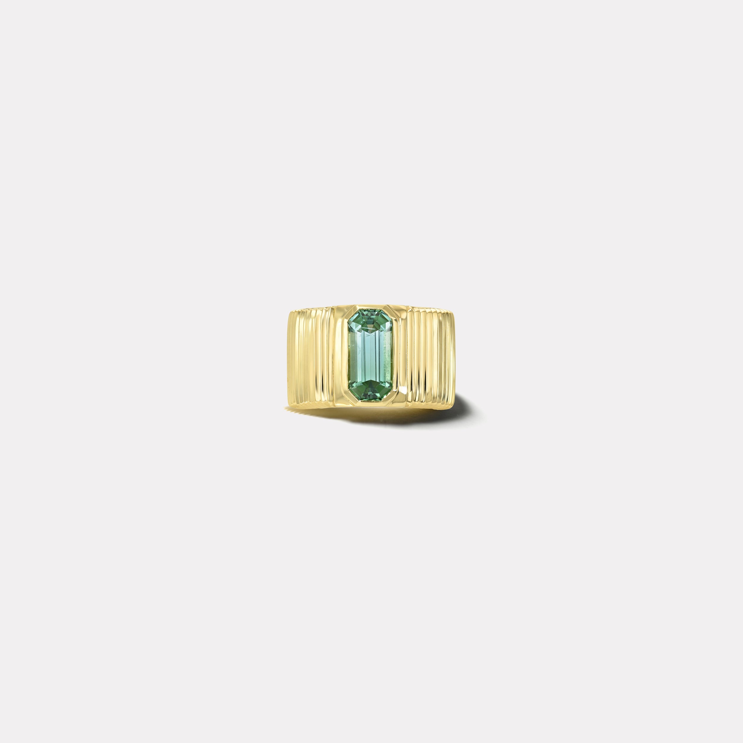Retrouvai 1.70ct Emerald Cut Lagoon Green Tourmaline Pleated Solitaire Band