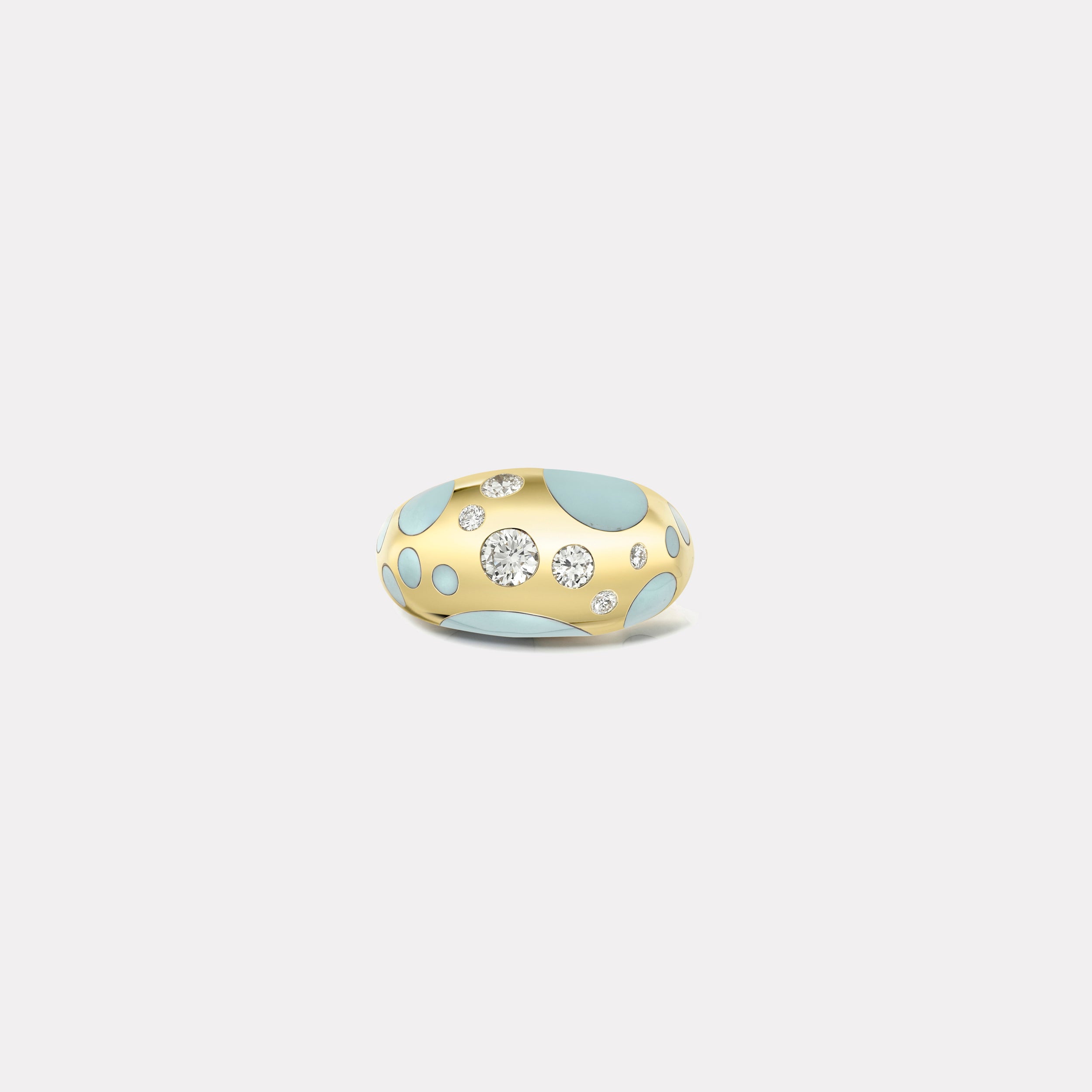 Retrouvai Large Polka Dot Milky Turquoise Bombe Ring with .58ct Diamonds