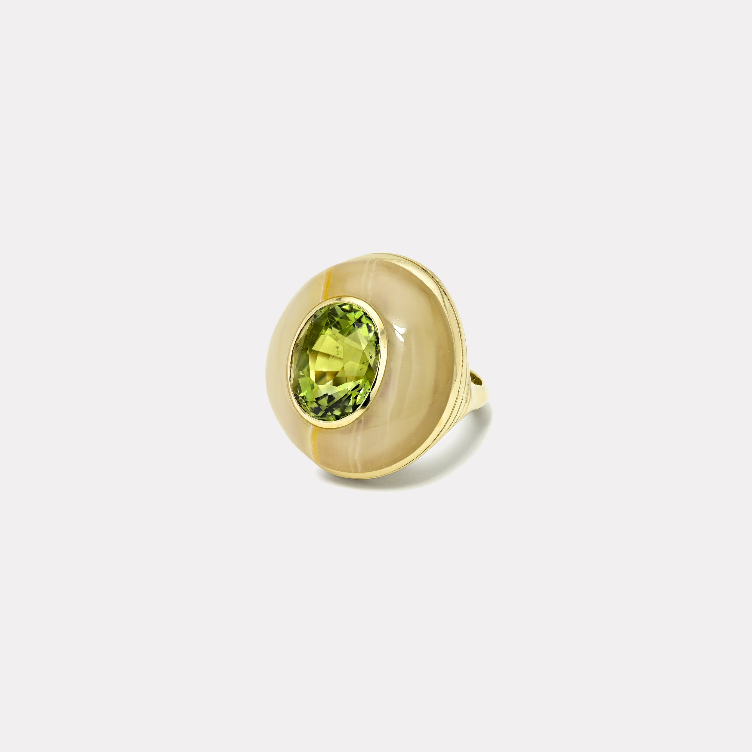 Retrouvai 7.59ct Oval Green Tourmaline in Green Onyx Classic Lollipop Ring