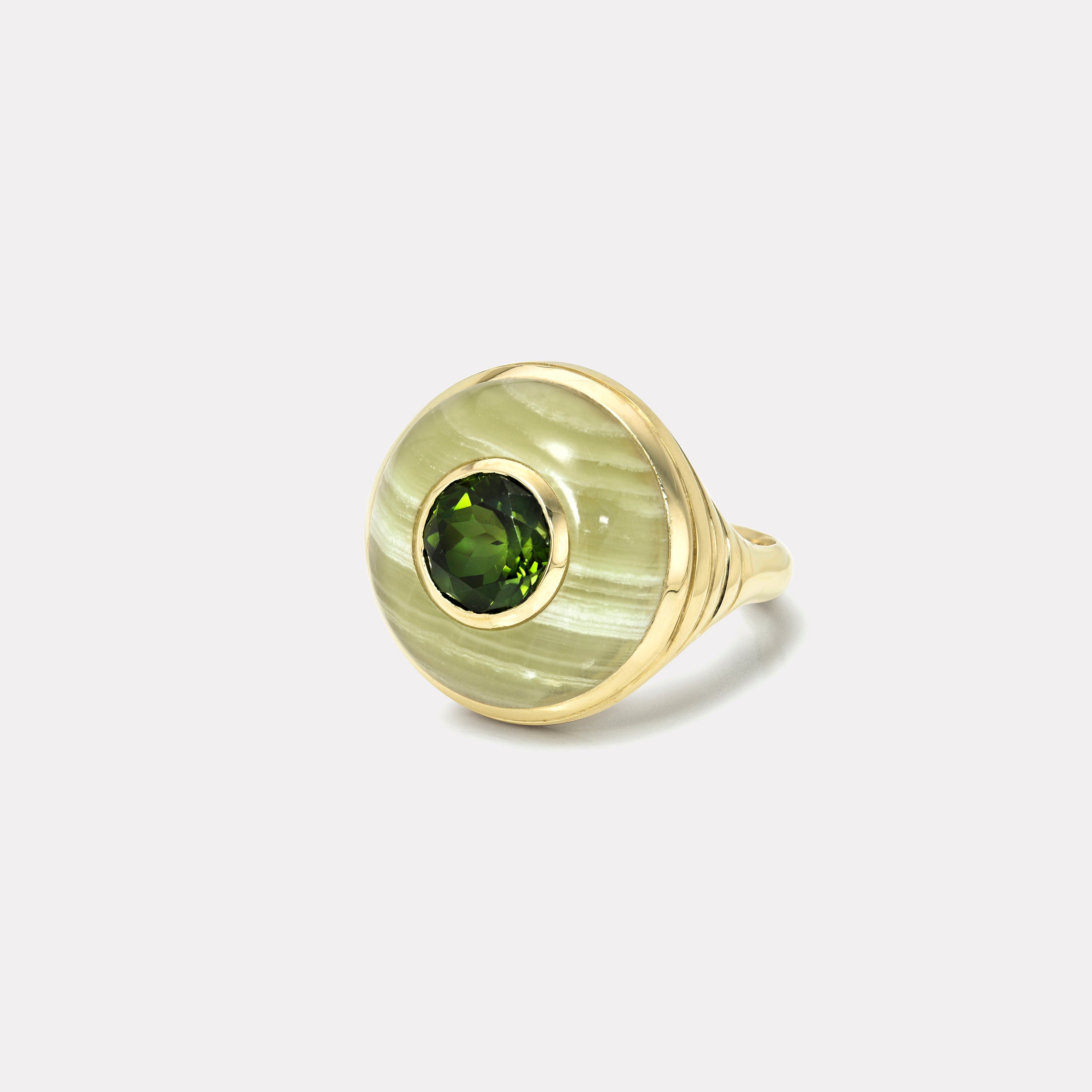 Retrouvai 2ct Round Green Tourmaline in Green Onyx Petite Lollipop Ring