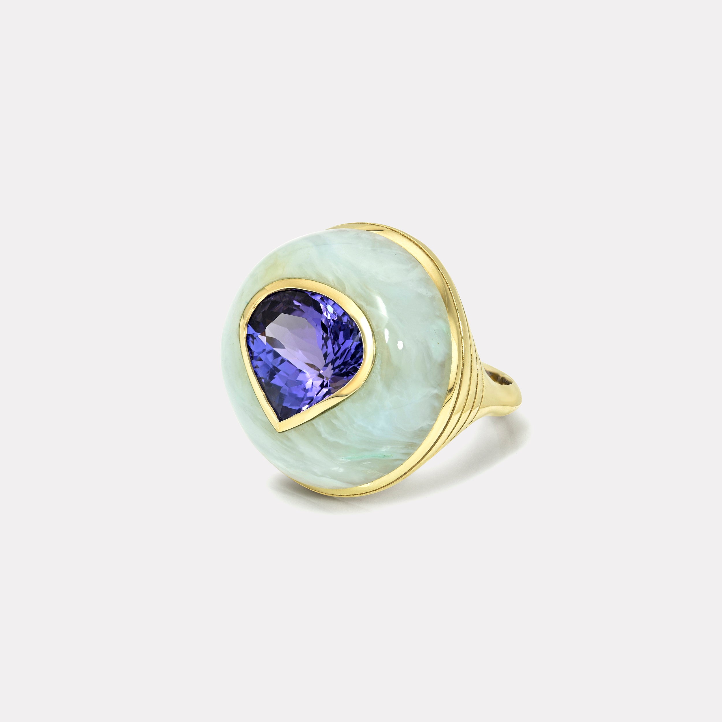 Retrouvai 7.35ct Pear Tanzanite in Peruvian Opal Classic Lollipop Ring