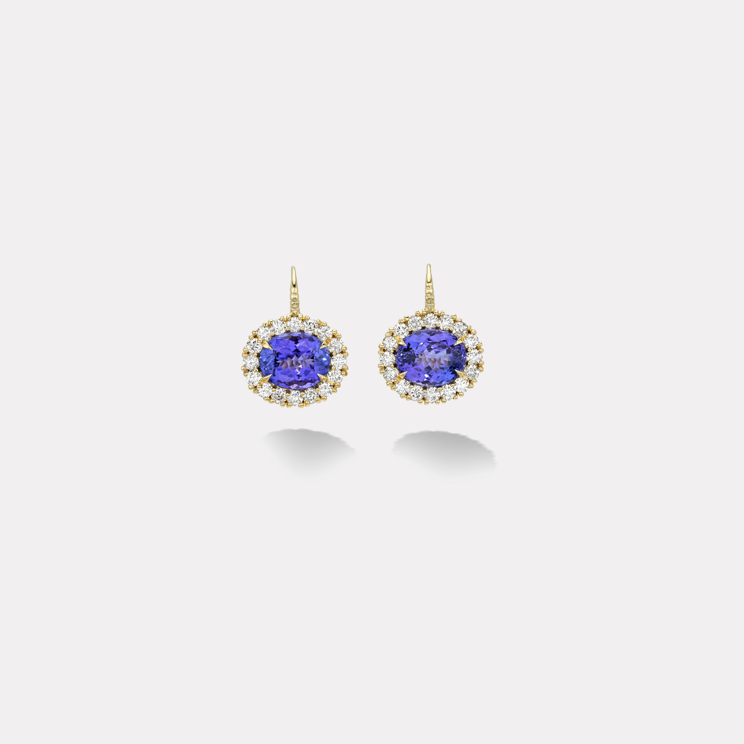 Retrouvai 9.06ct Oval Tanzanite Diamond Heirloom Bezel Earrings
