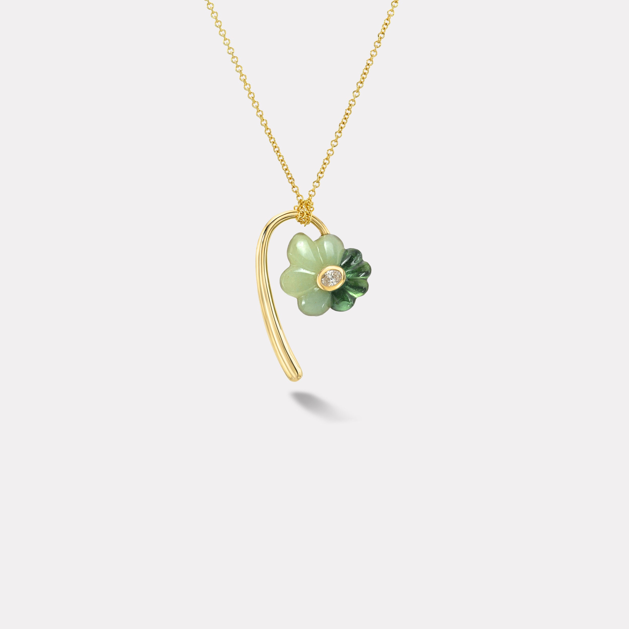 Retrouvai Petite Bonded Flower Pendant with Hand Carved Aventurine and Mint Green Tourmaline