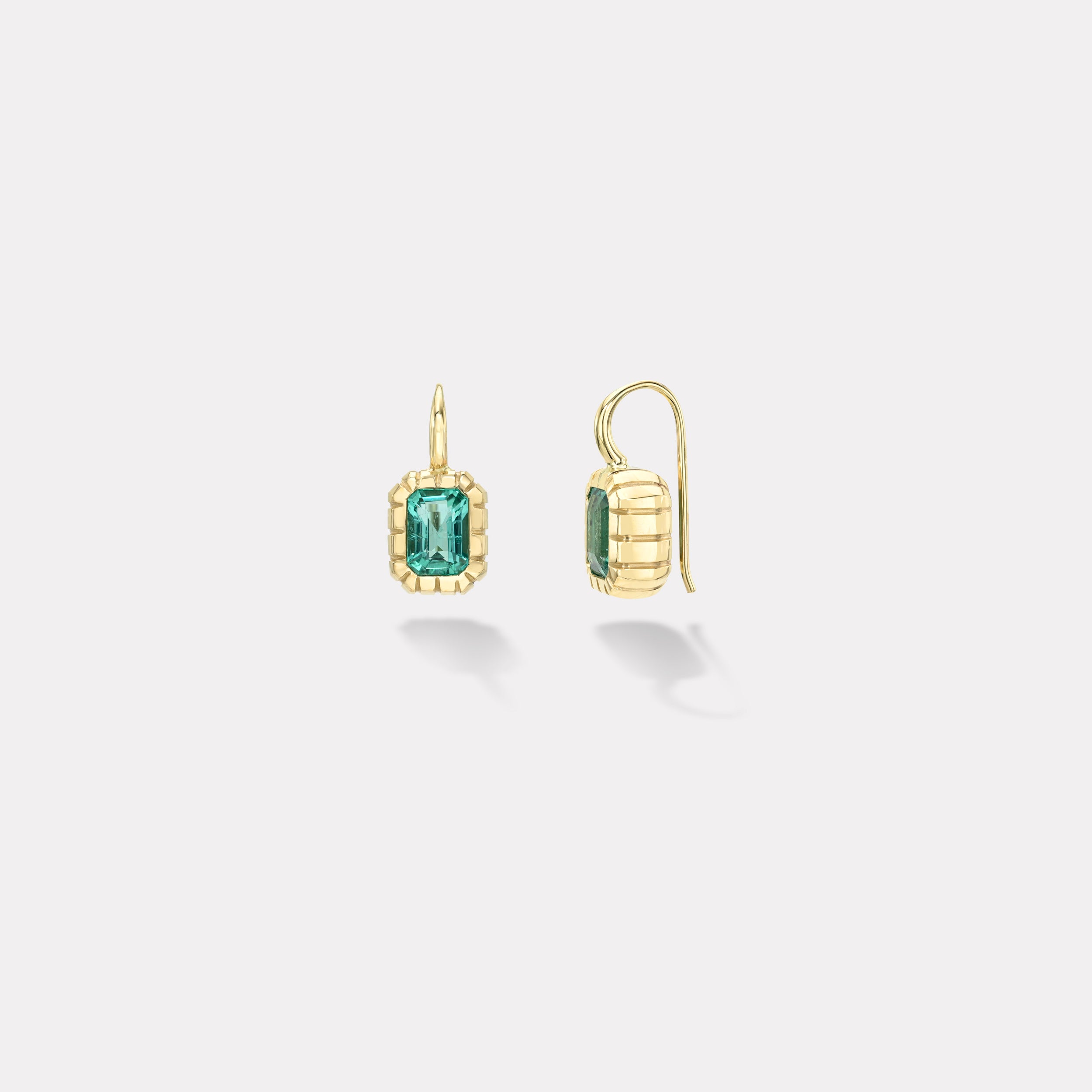 Retrouvai 2.09ct Emerald Cut Emeralds Heirloom Bezel Earrings