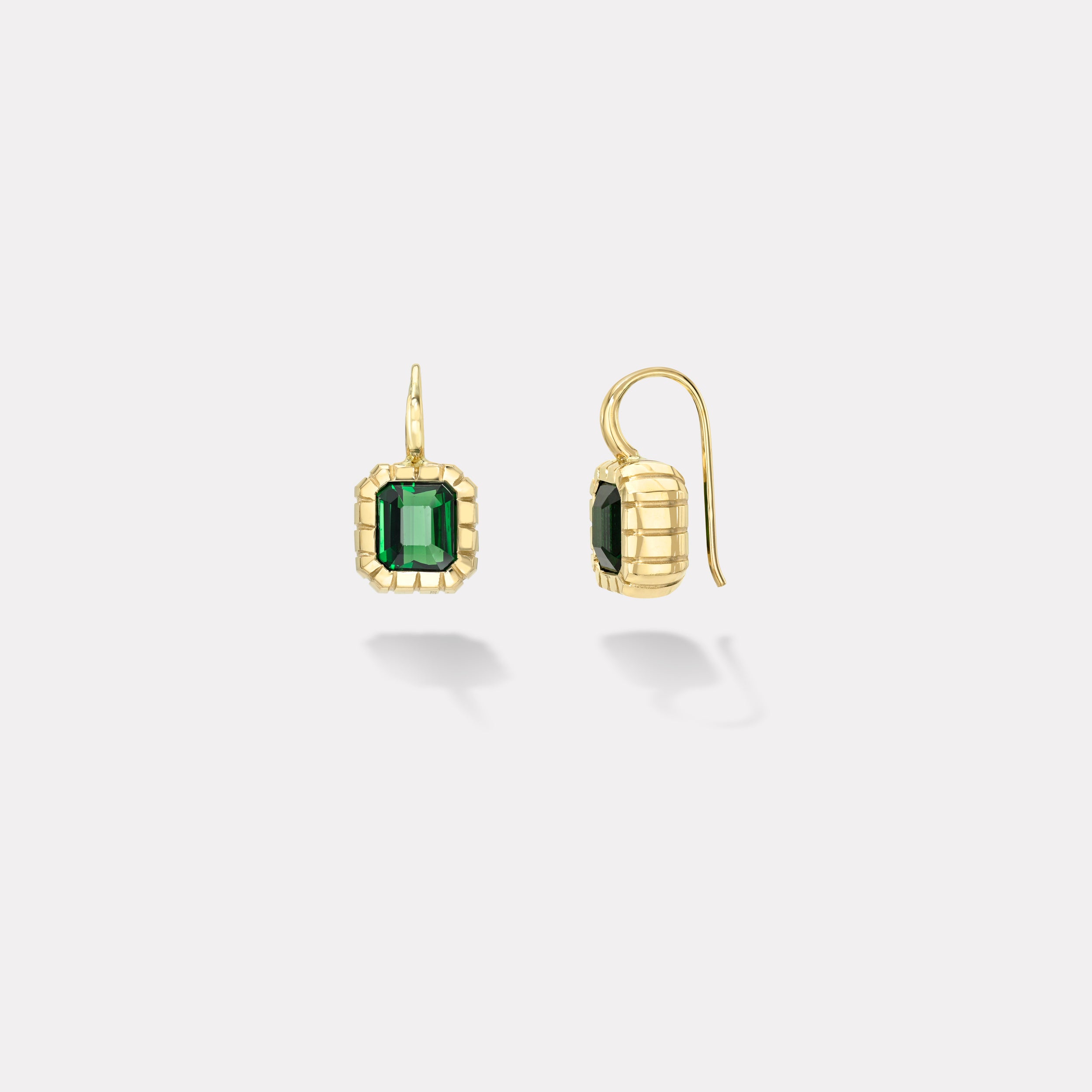 Retrouvai 3.24ct Emerald Cut Tsavorites Heirloom Bezel Earrings