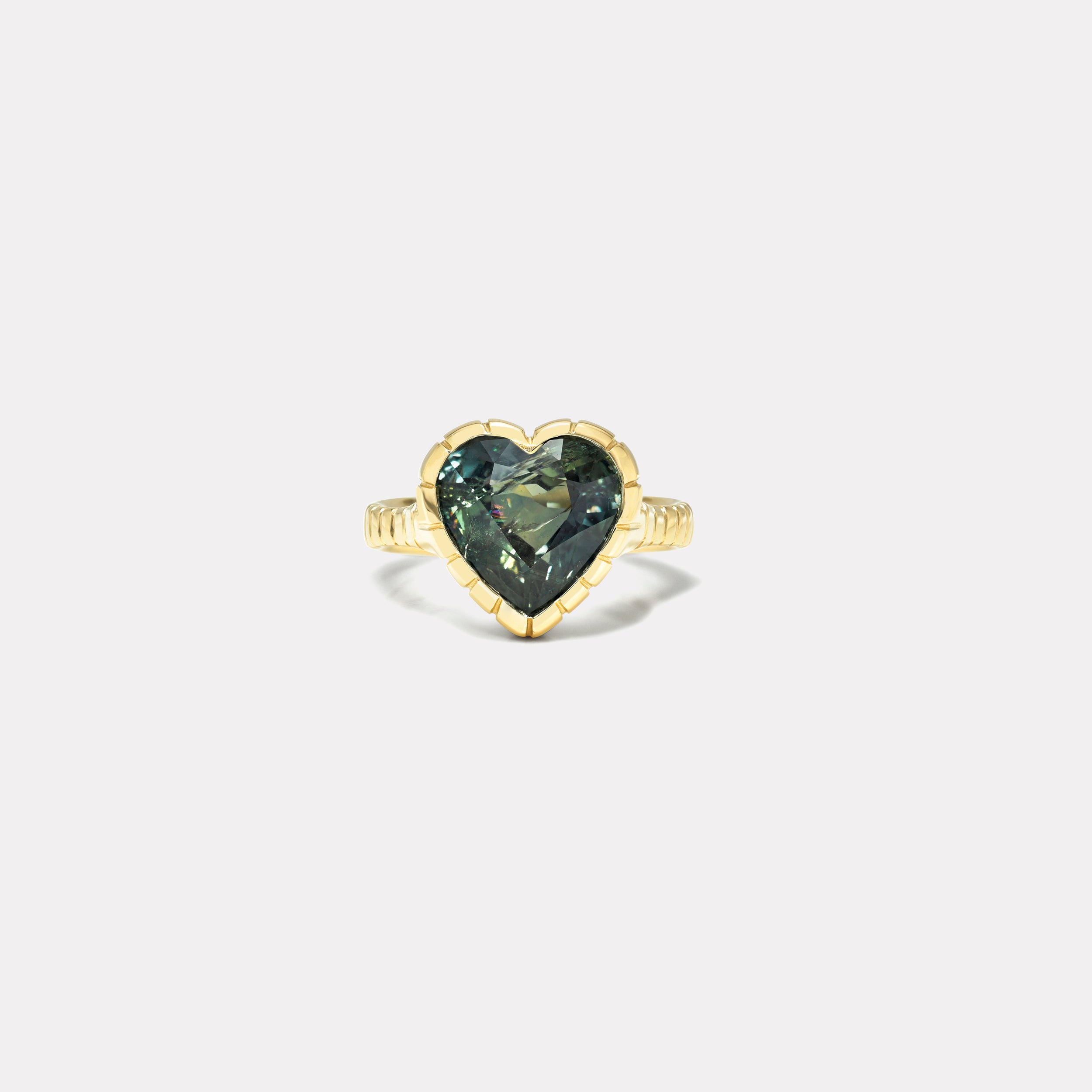 Retrouvai 7.22ct Green Sapphire Heirloom Bezel Ring