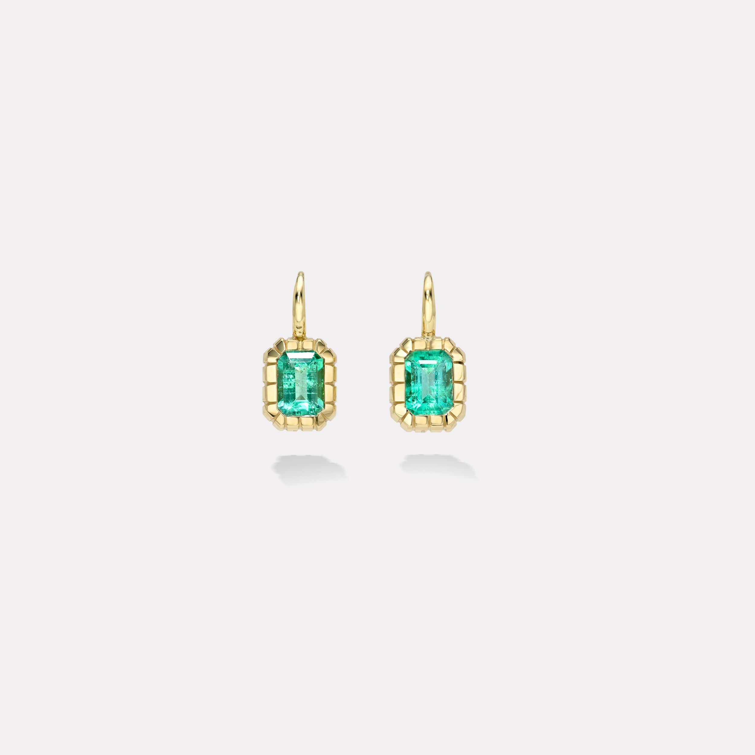 Retrouvai 1.96ct Emerald Cut Emerald Heirloom Bezel Earrings