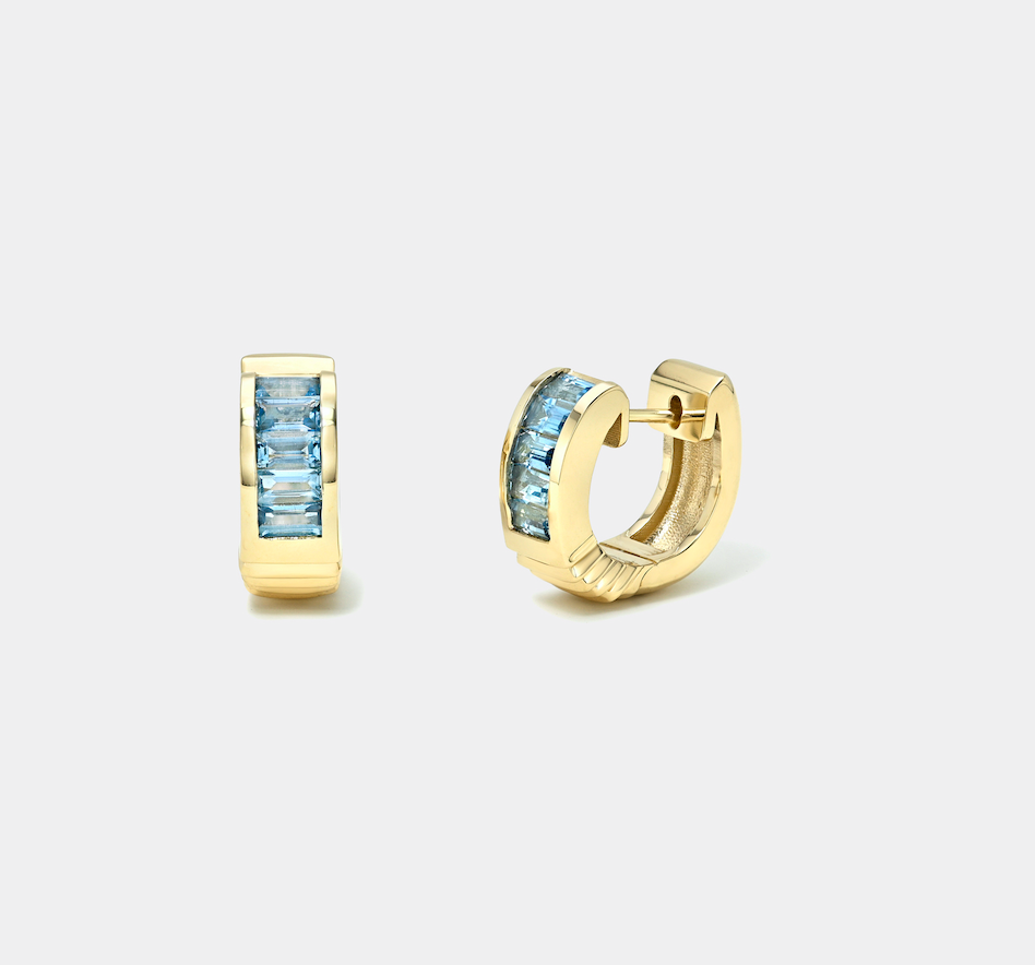 Retrouvai Classic Aquamarine Baguette Buckle Huggies