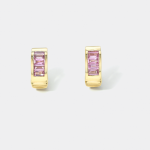 Retrouvai Classic Pink Sapphire Baguette Buckle Huggies