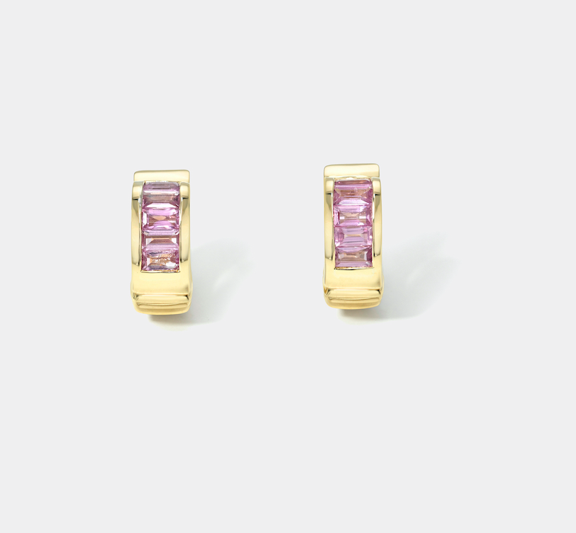 Retrouvai Classic Pink Sapphire Baguette Buckle Huggies
