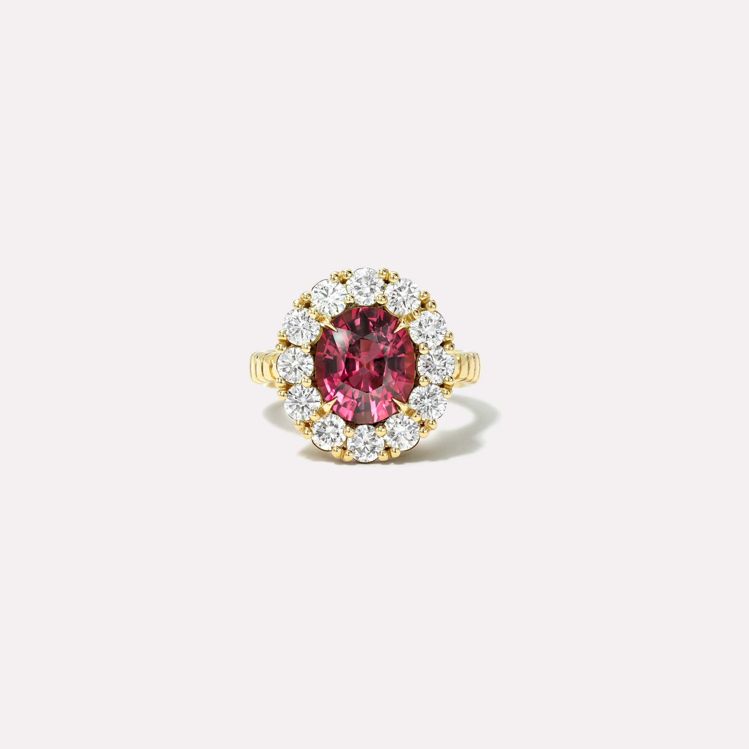 Retrouvai 3.33ct Oval Rhodolite Garnet Diamond Heirloom Bezel Ring