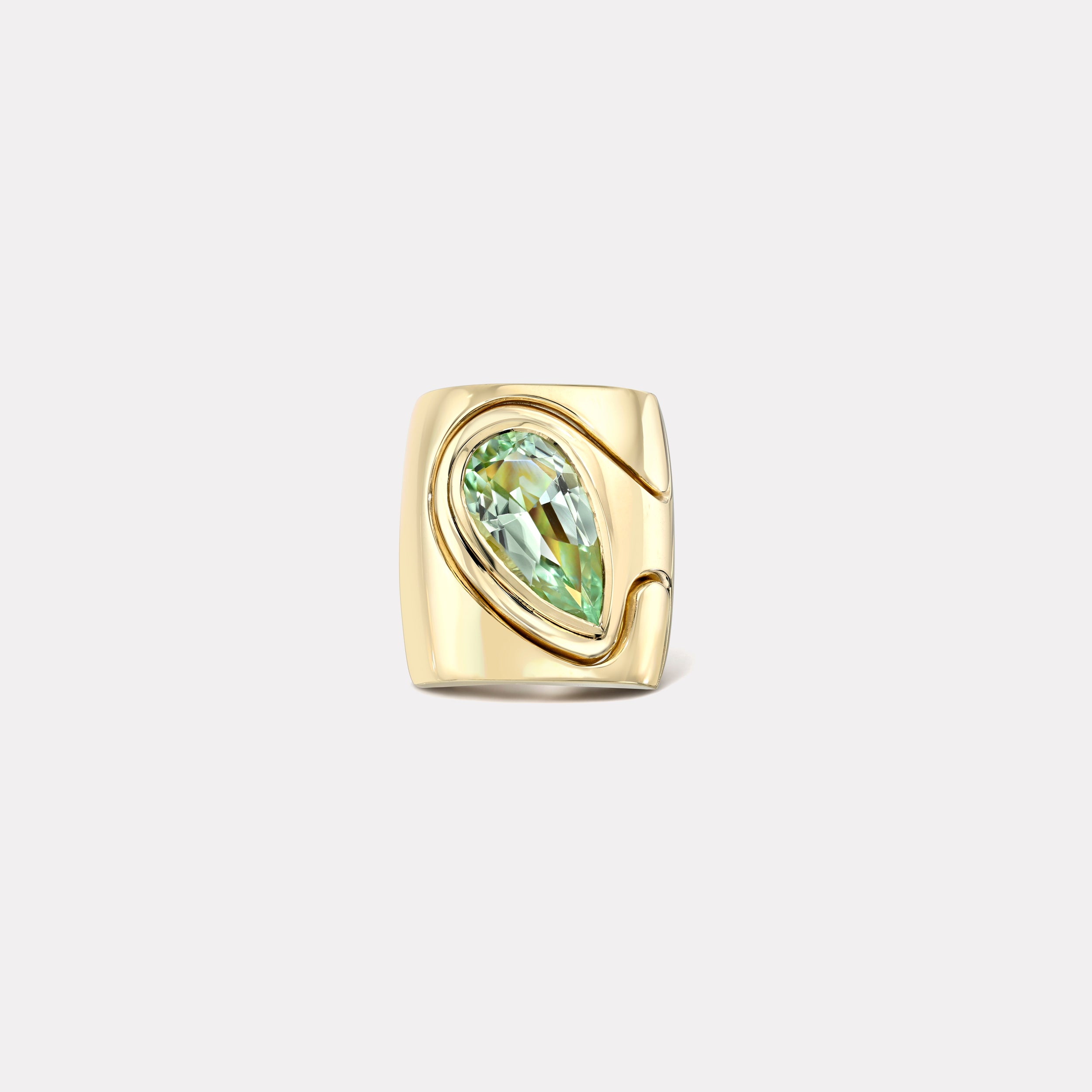 Retrouvai 4.10ct Pear Mint Tourmaline Impetus Interlocking Puzzle Ring