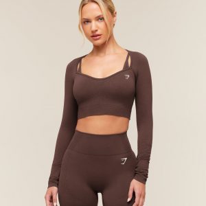 Gymshark Vital Sweetheart Neck Crop Top - Rich Espresso Brown/Marl