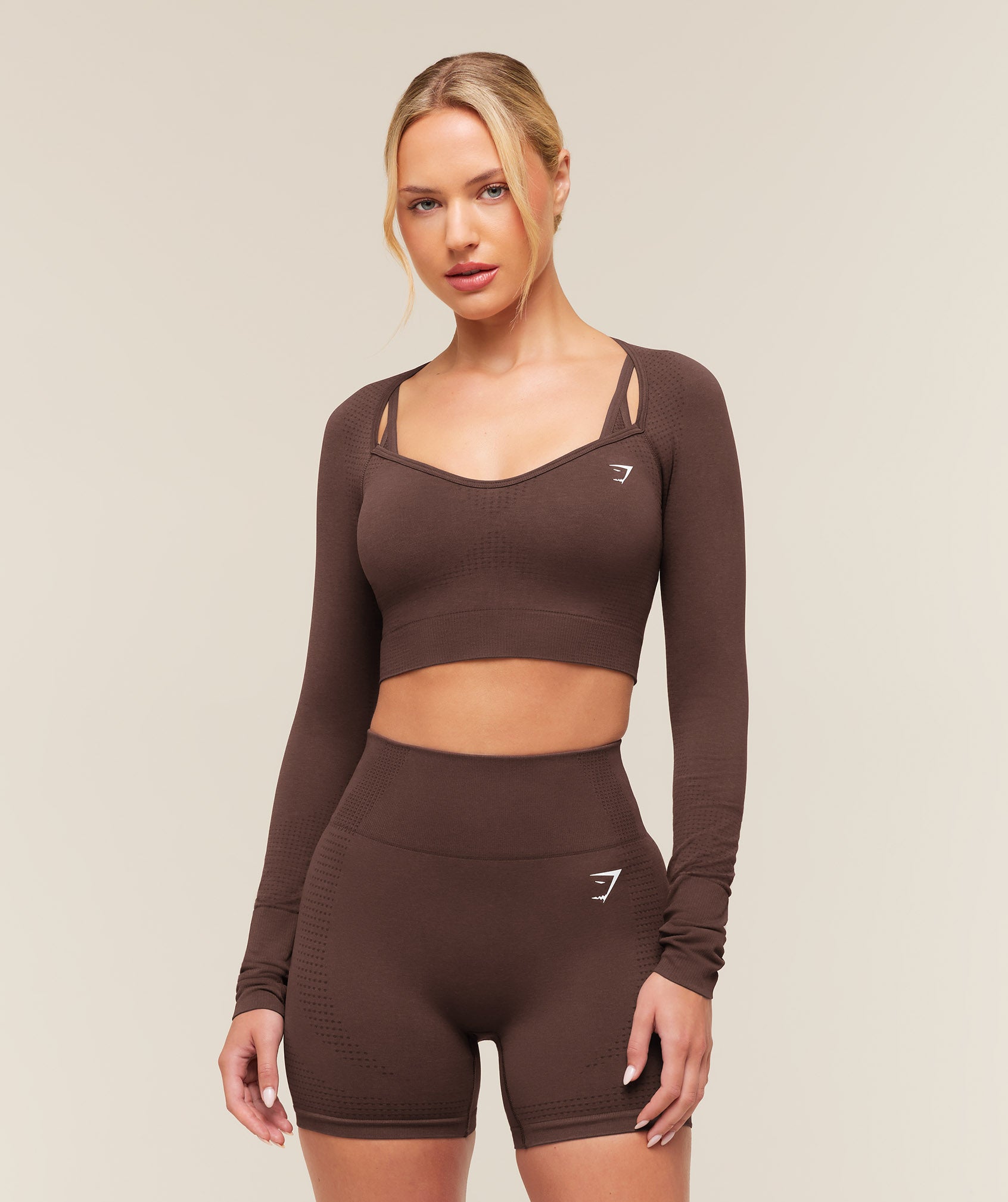 Gymshark Vital Sweetheart Neck Crop Top - Rich Espresso Brown/Marl