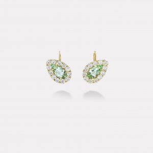 Retrouvai 4.92ct Pear Mint Tourmaline Diamond Heirloom Bezel Earrings