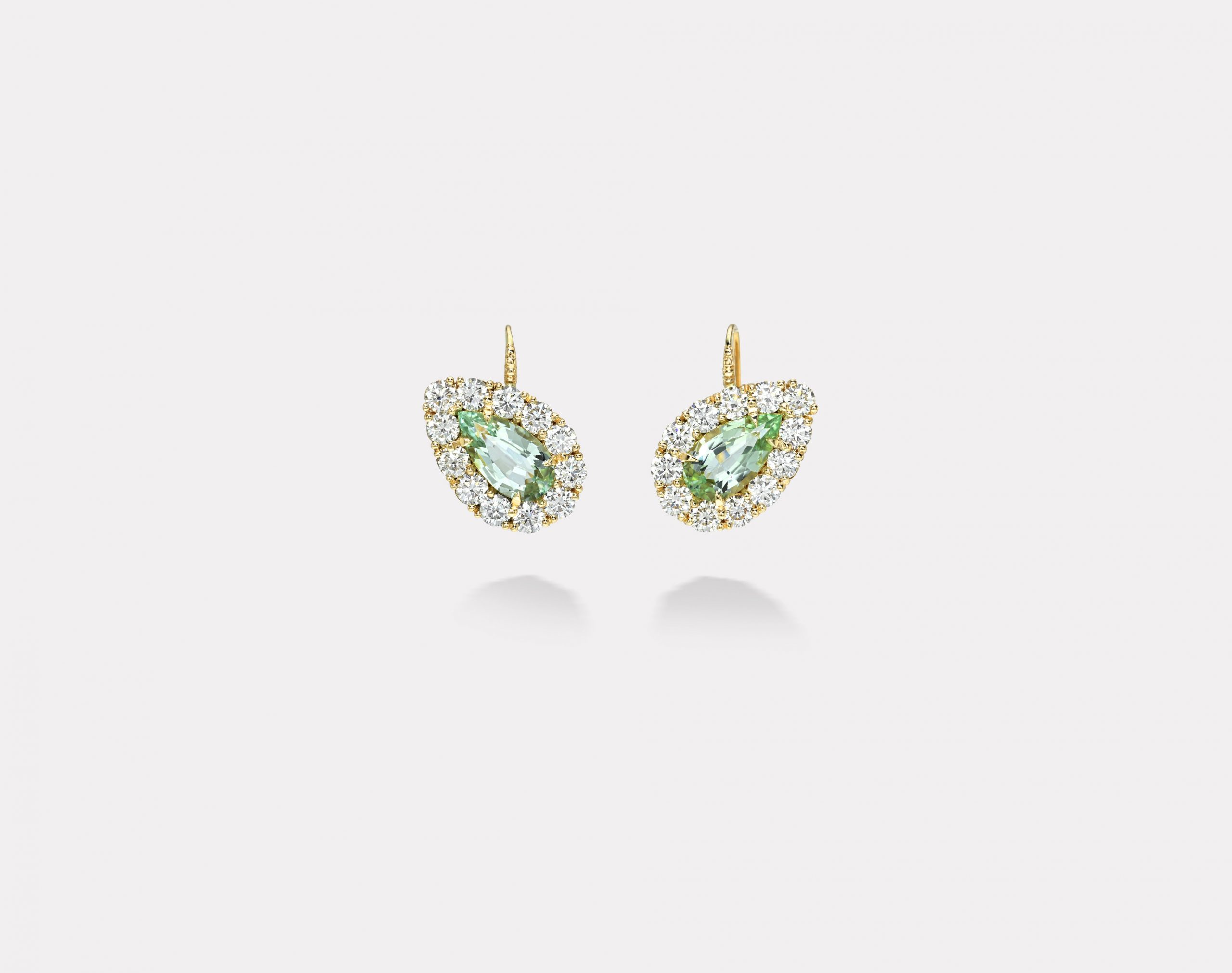 Retrouvai 4.92ct Pear Mint Tourmaline Diamond Heirloom Bezel Earrings