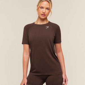Gymshark Vital Seamless 2.0 Light T-Shirt - Rich Espresso Brown/Marl