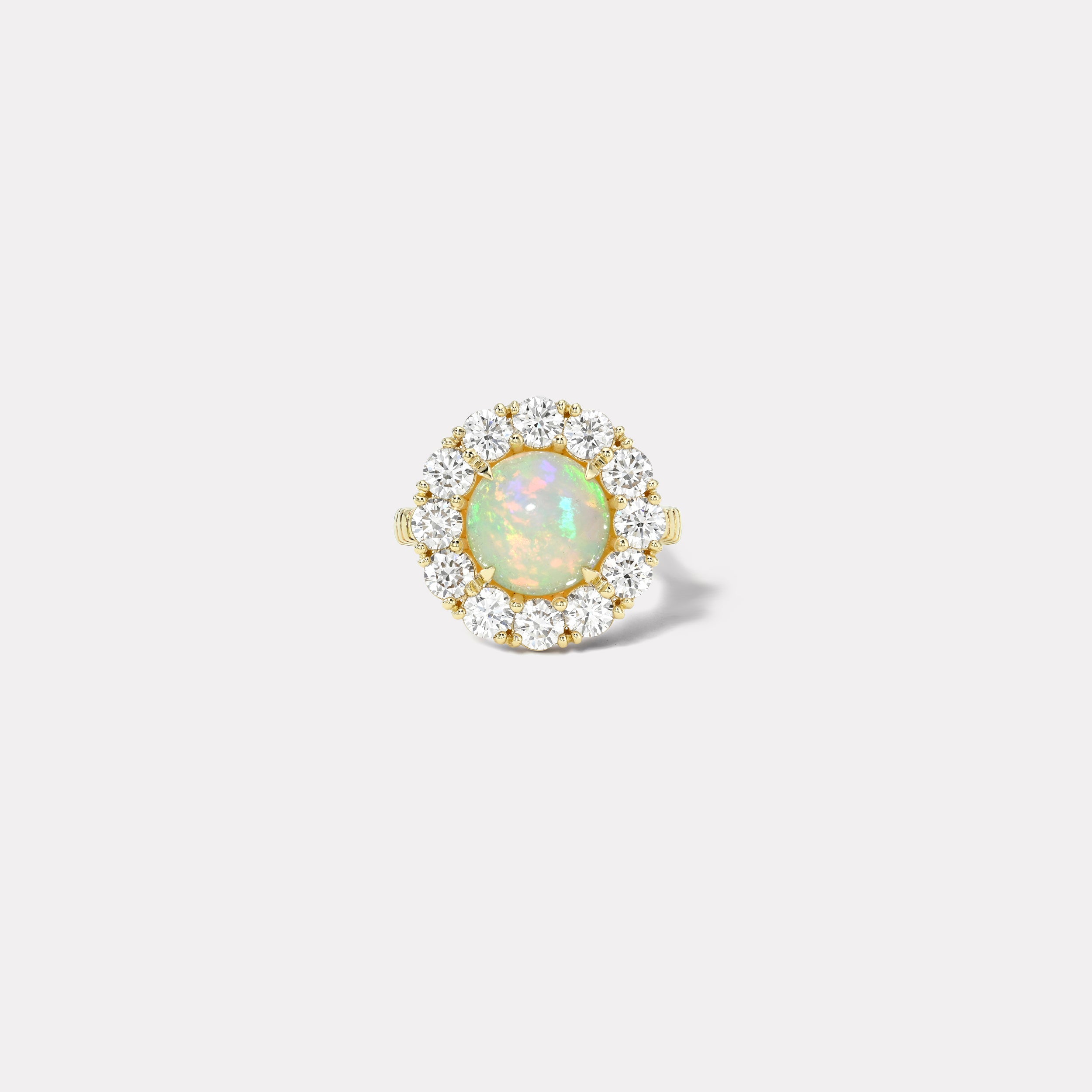 Retrouvai 3.14ct Round Cabochon Ethiopian Opal Diamond Heirloom Bezel Ring