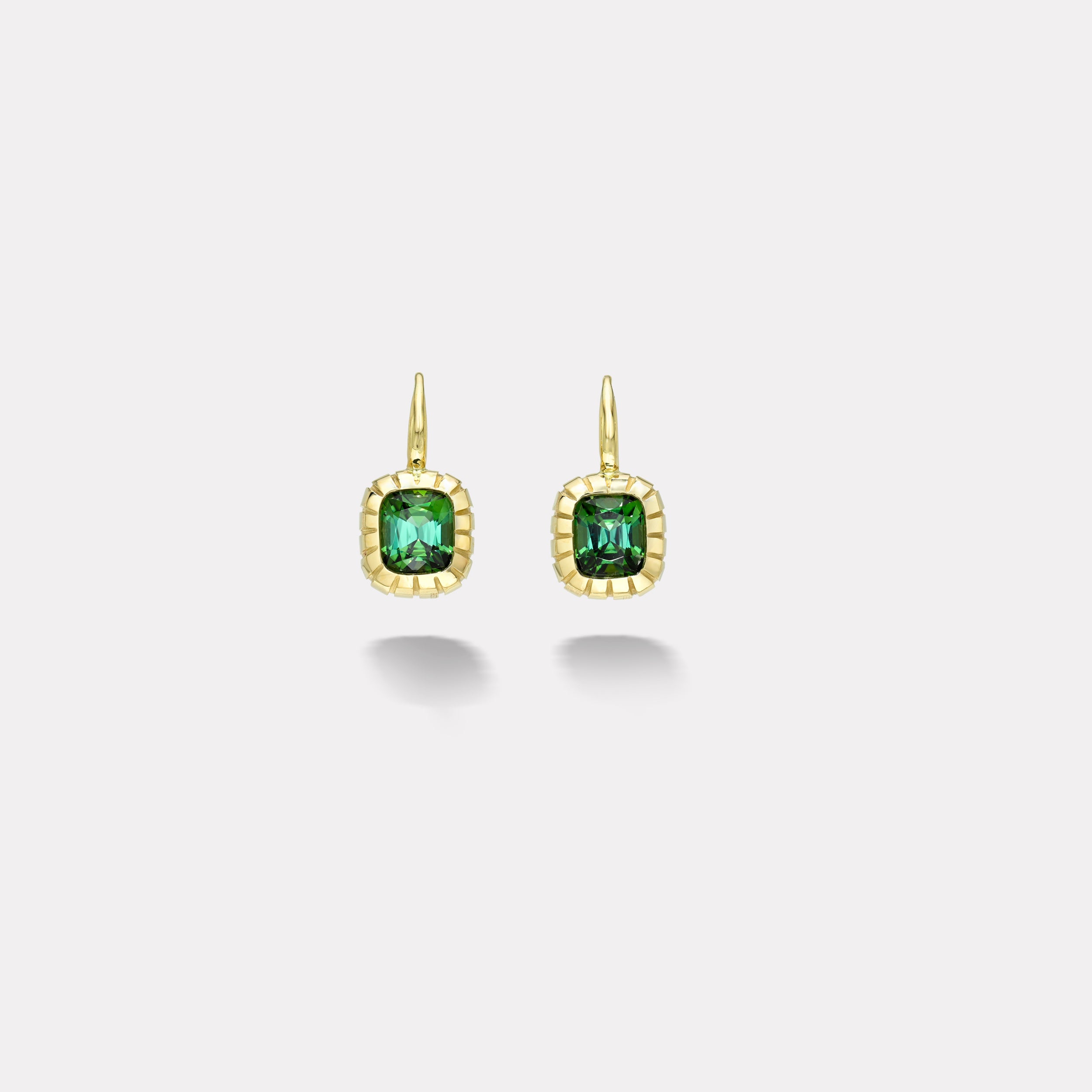 Retrouvai 1.78ct Cushion Green Tourmalines Heirloom Bezel Earrings