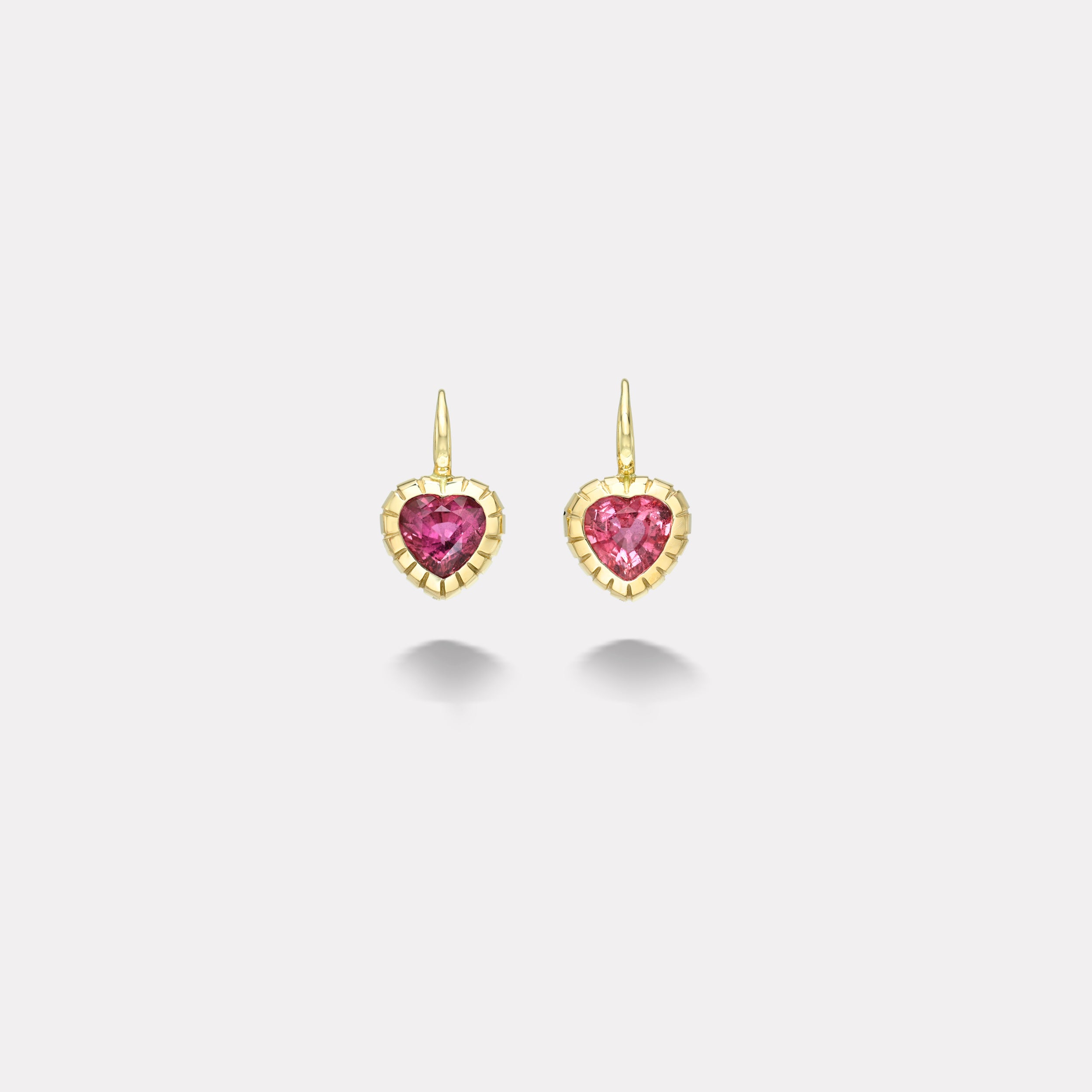 Retrouvai 2.38ct Heart Padparadscha Sapphires Heirloom Bezel Earrings