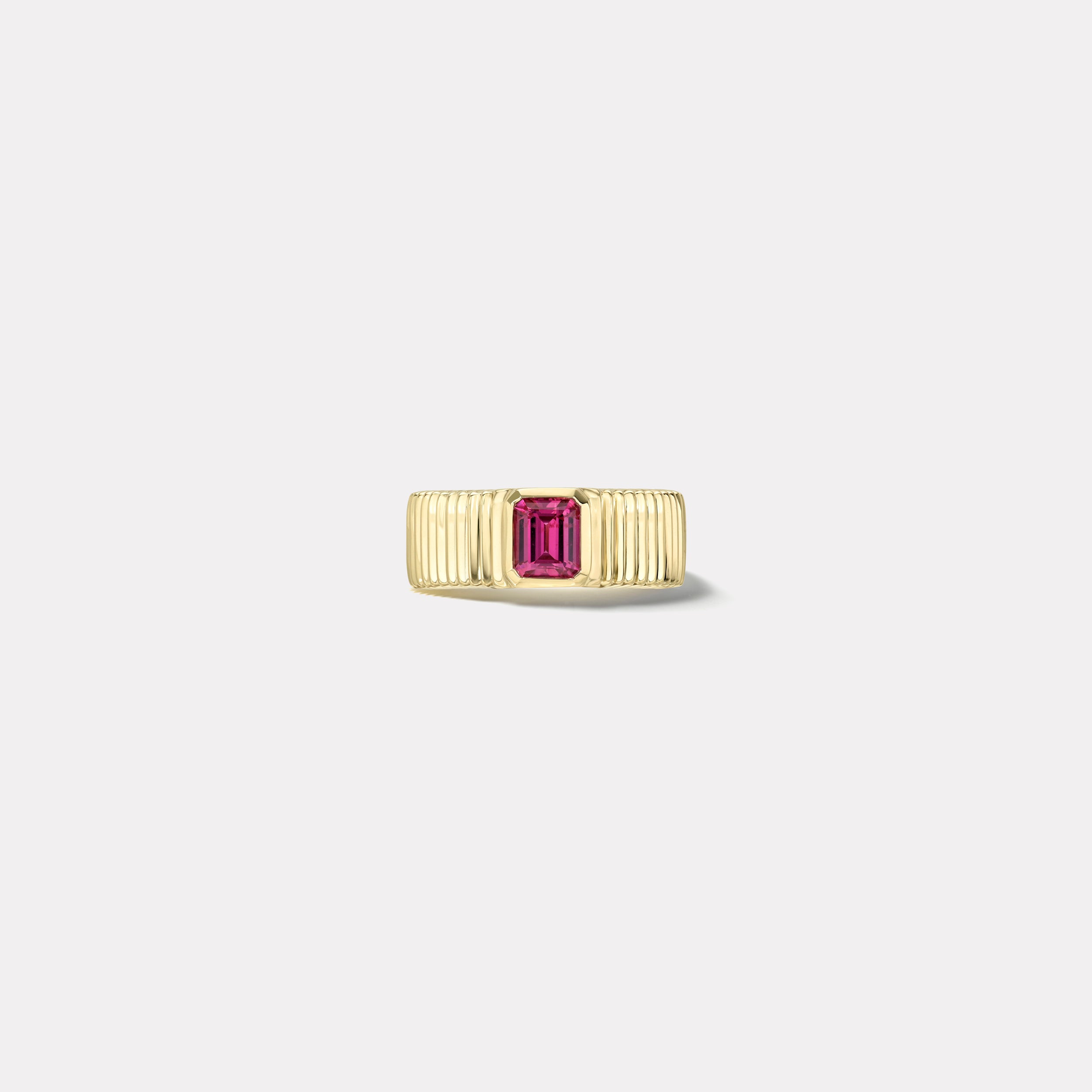 Retrouvai 0.78ct Emerald Cut Unheated Pink Sapphire Pleated Solitaire Band