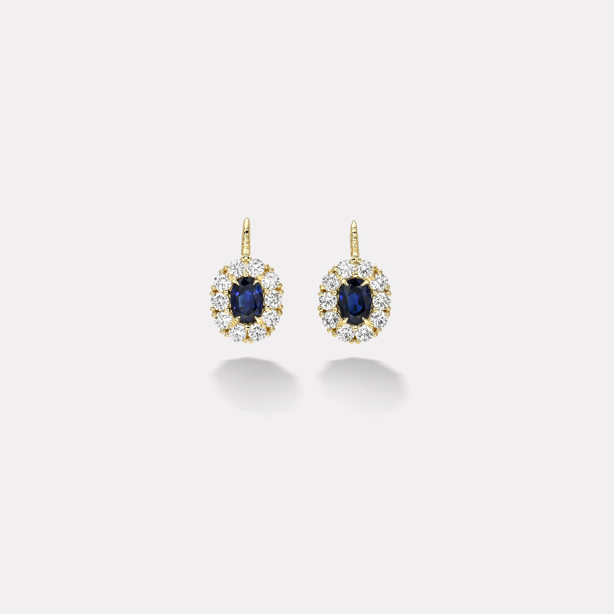 Retrouvai 2.66ct Oval Blue Sapphires with Diamond Halo Heirloom Bezel Earrings