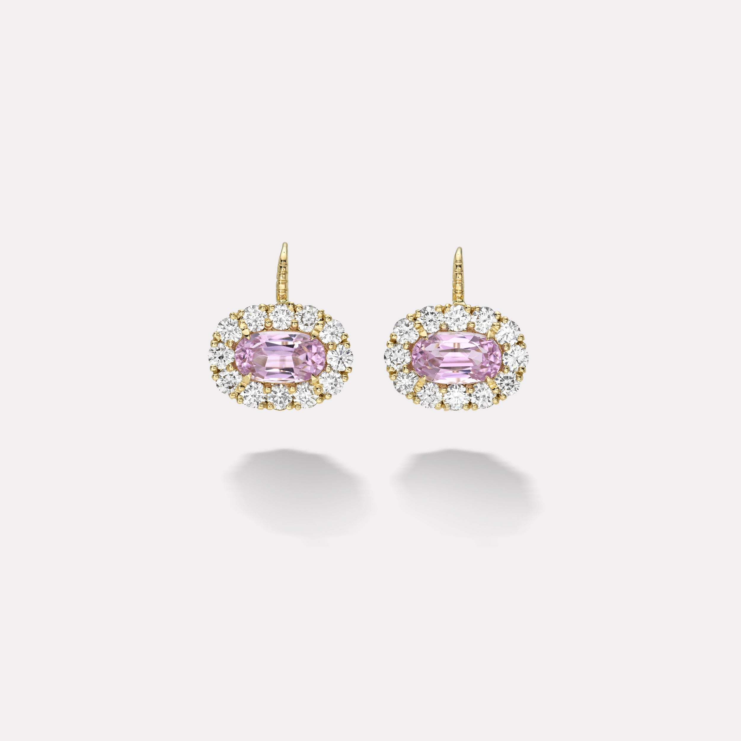 Retrouvai 6.11ct Oval Lavender Kunzite Diamond Heirloom Bezel Earrings